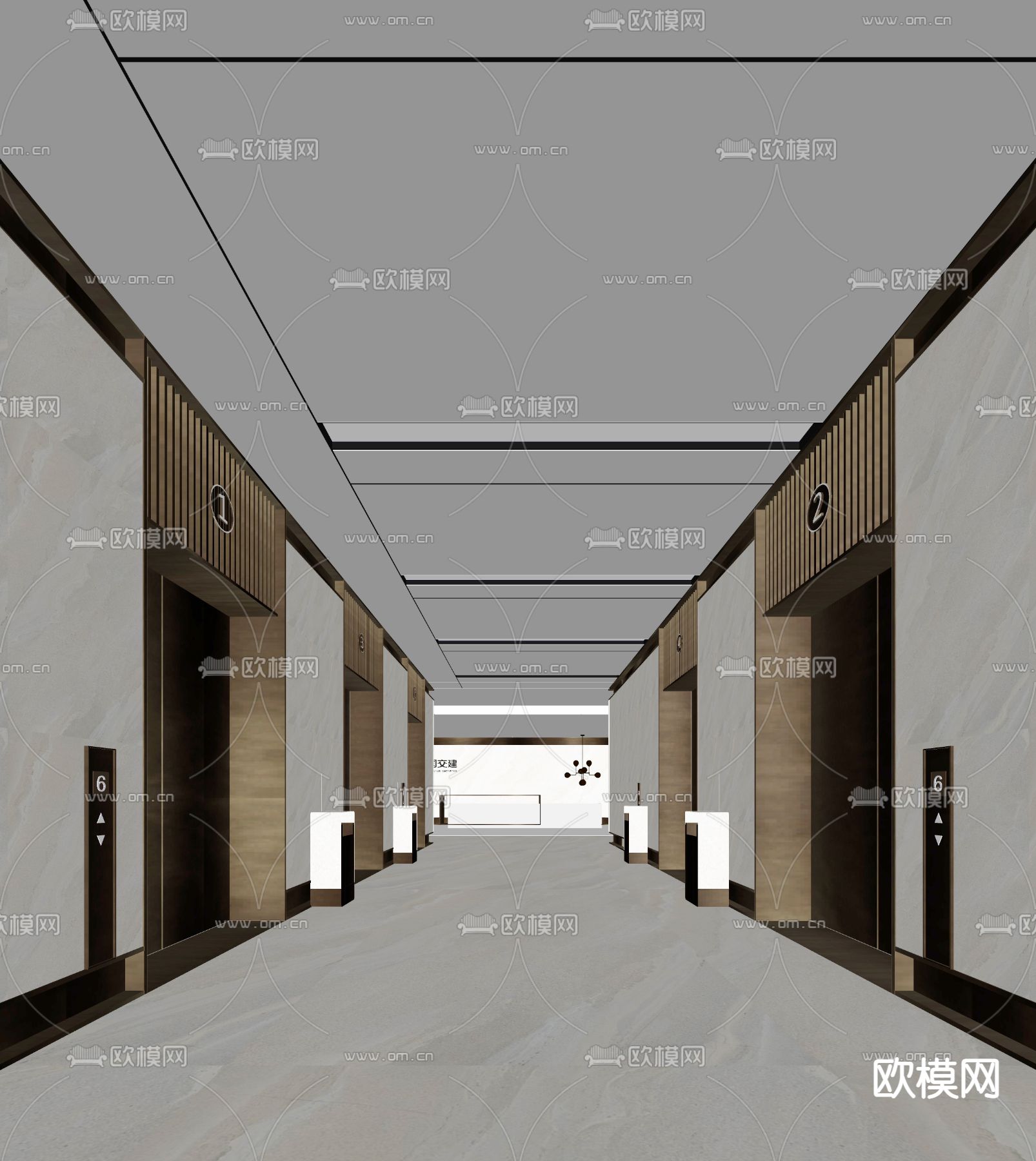 现代办公电梯厅su模型下载（渲染图2）