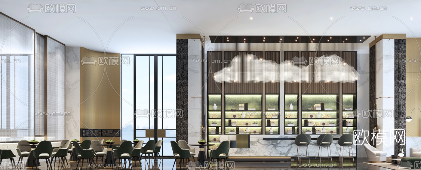 现代酒店大堂吧3d模型下载（渲染图1）
