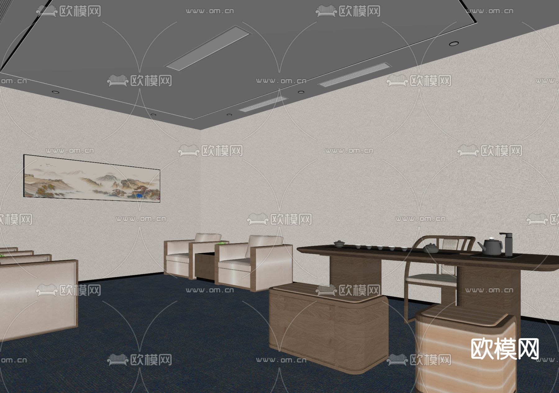 新中式接待室su模型下载（渲染图2）