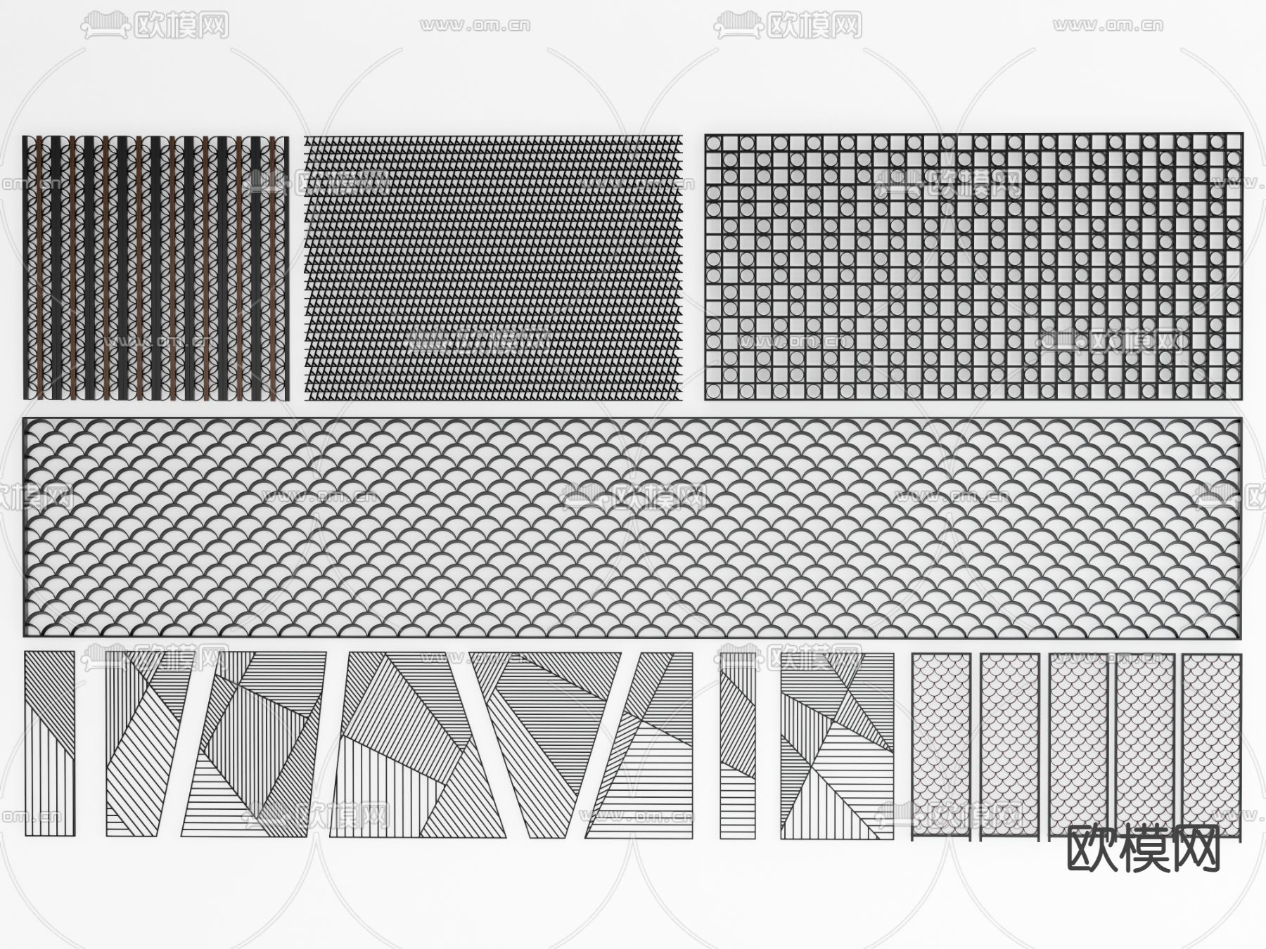 格栅 造型隔断 花格屏风su模型