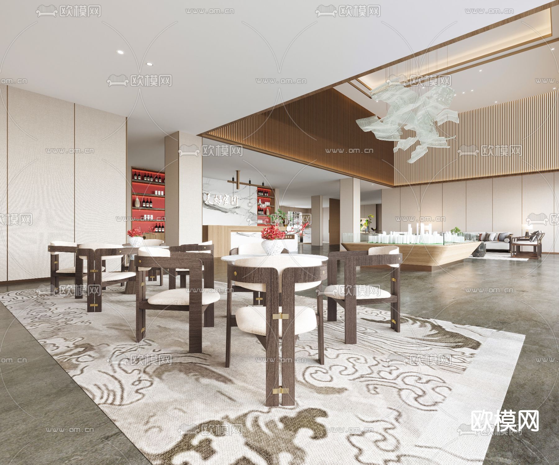 新中式售楼处 沙盘区3d模型下载（渲染图3）