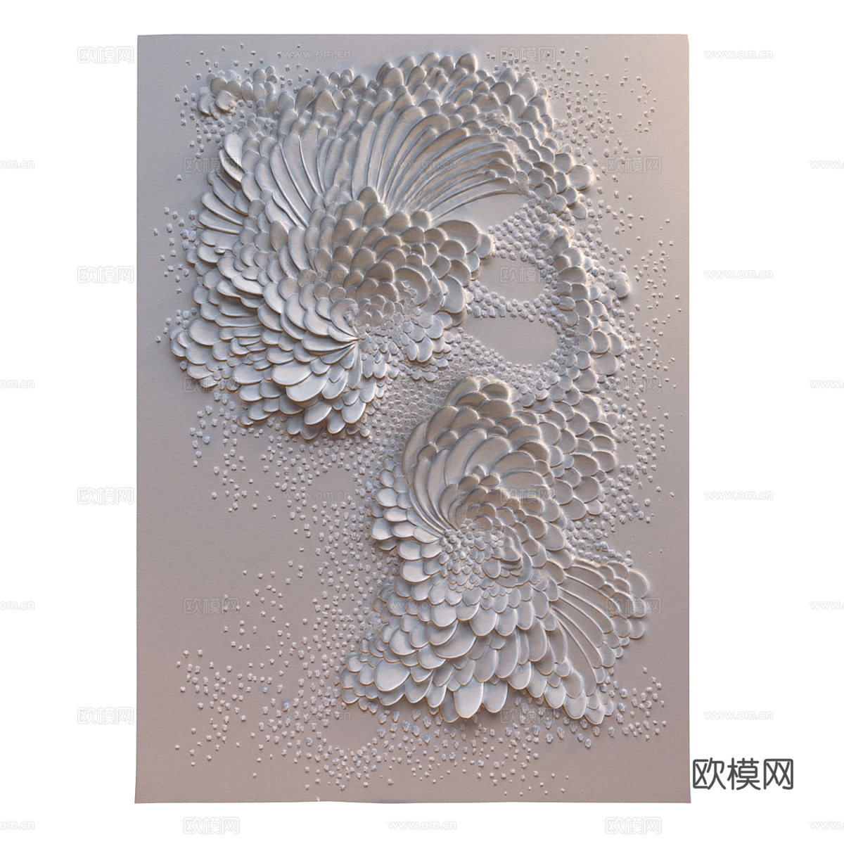 新中式鳞片浅浮雕装饰板3d模型