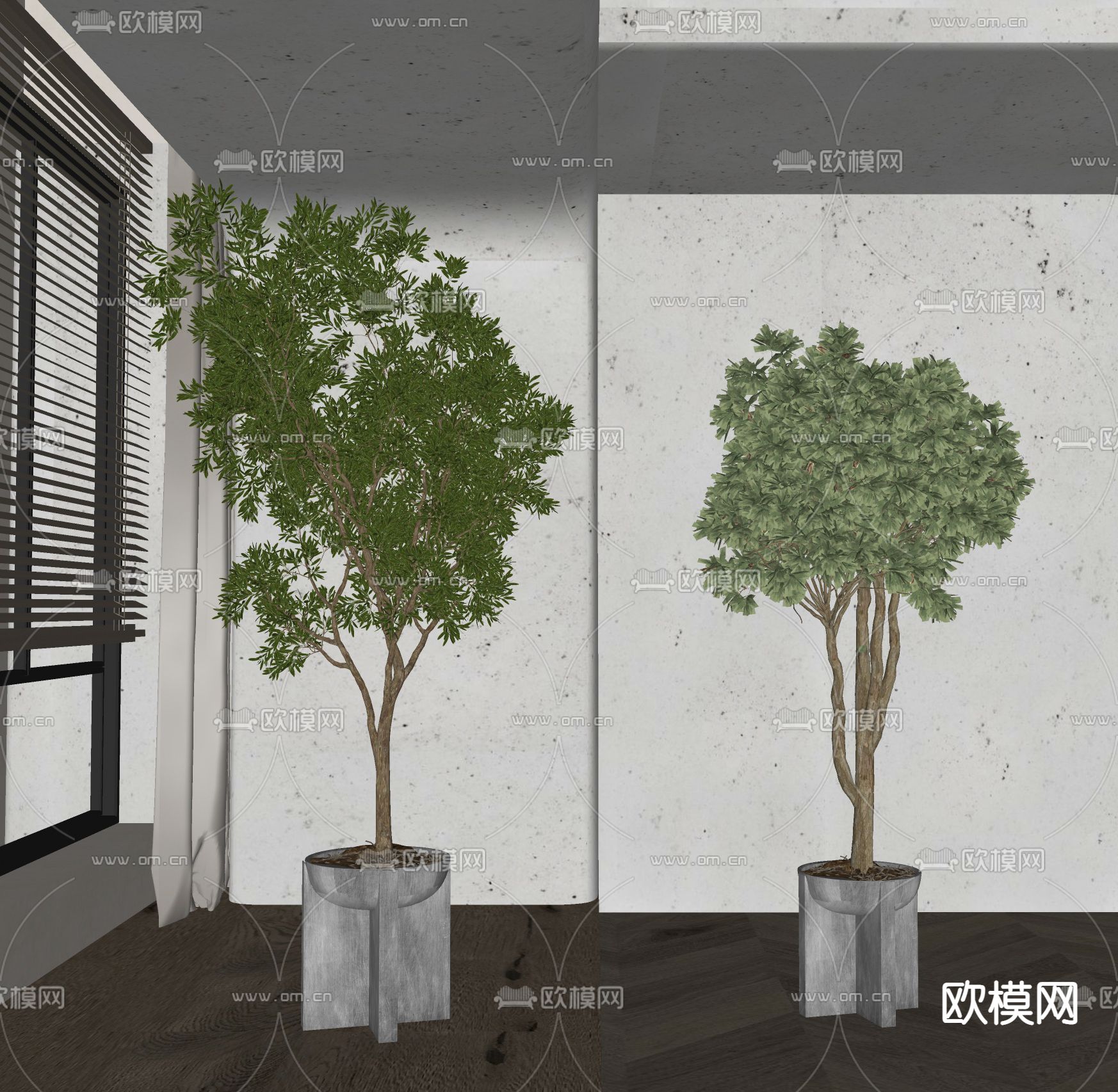 侘寂风植物盆栽su模型下载（渲染图2）