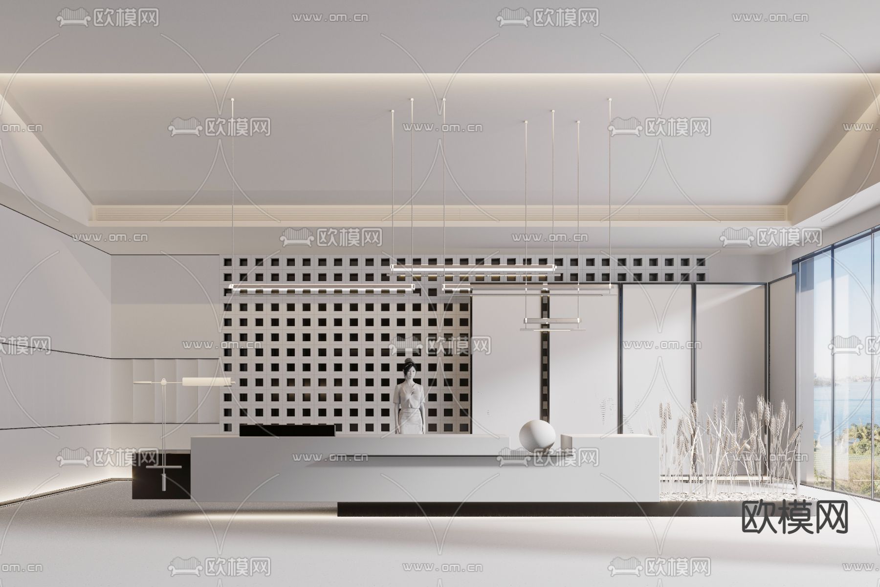 现代办公室前台接待3d模型下载（渲染图4）