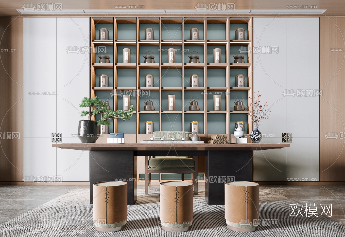 新中式茶桌椅3d模型下载