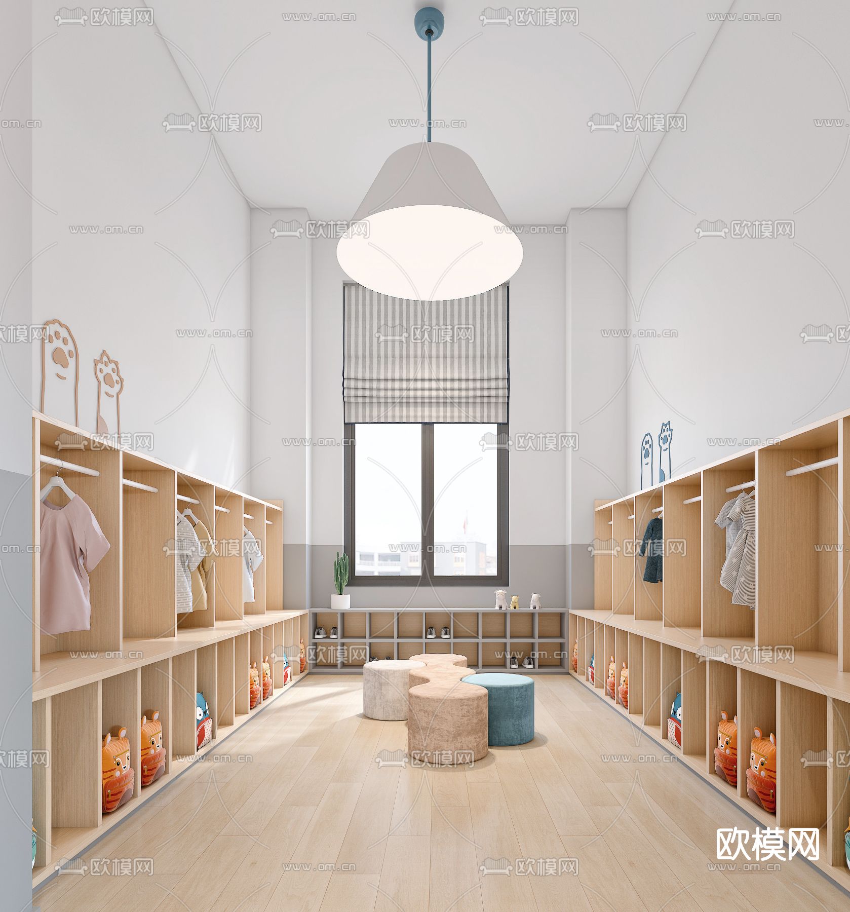 现代幼儿园午休室3d模型下载（渲染图2）