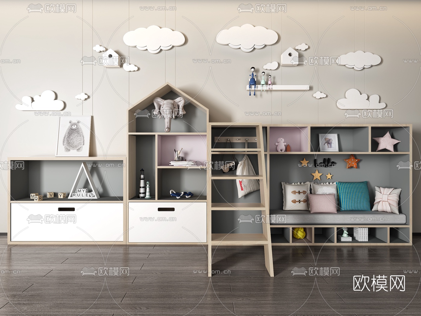 北欧实木儿童柜3d模型下载