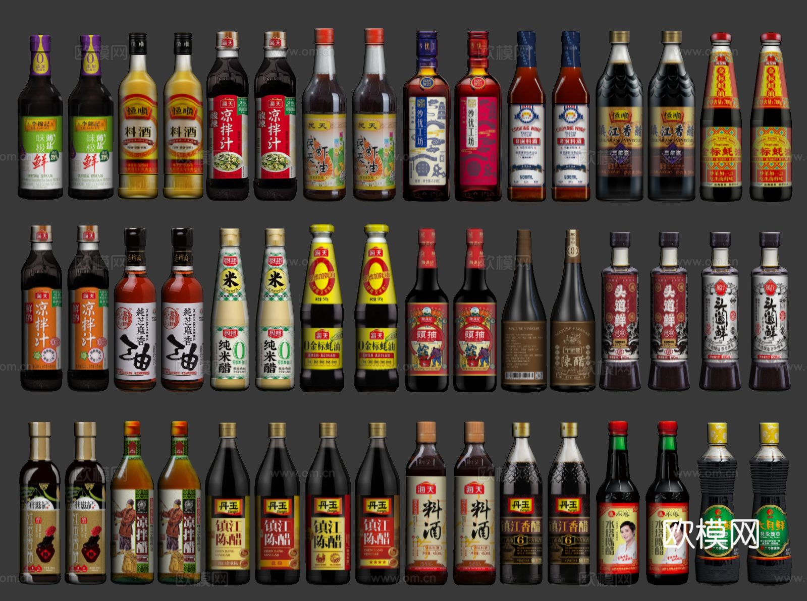 调味品组合，调料瓶，香油，菜籽油，老抽，蚝油，陈醋，香油，调su模型