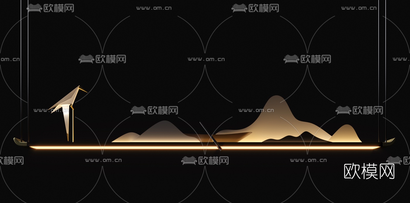 新中式禅意山脉装饰吊灯3d模型下载（渲染图3）