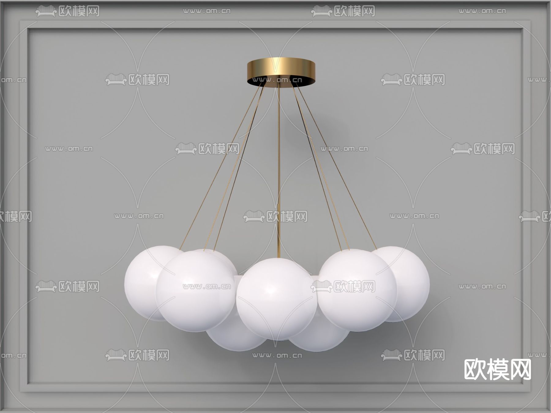 法式多头圆球吊灯su模型下载（渲染图1）