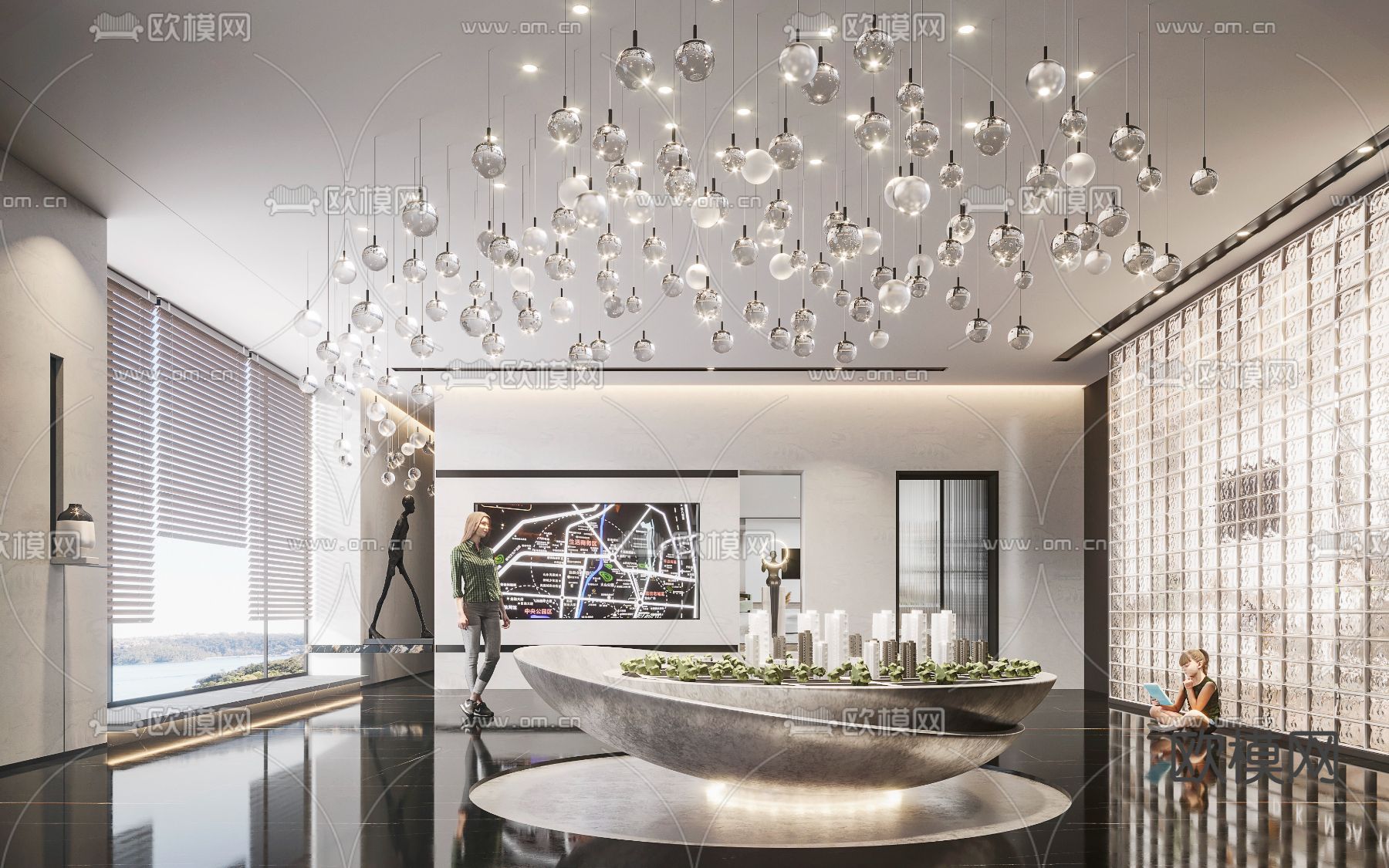 现代售楼处沙盘区3d模型下载