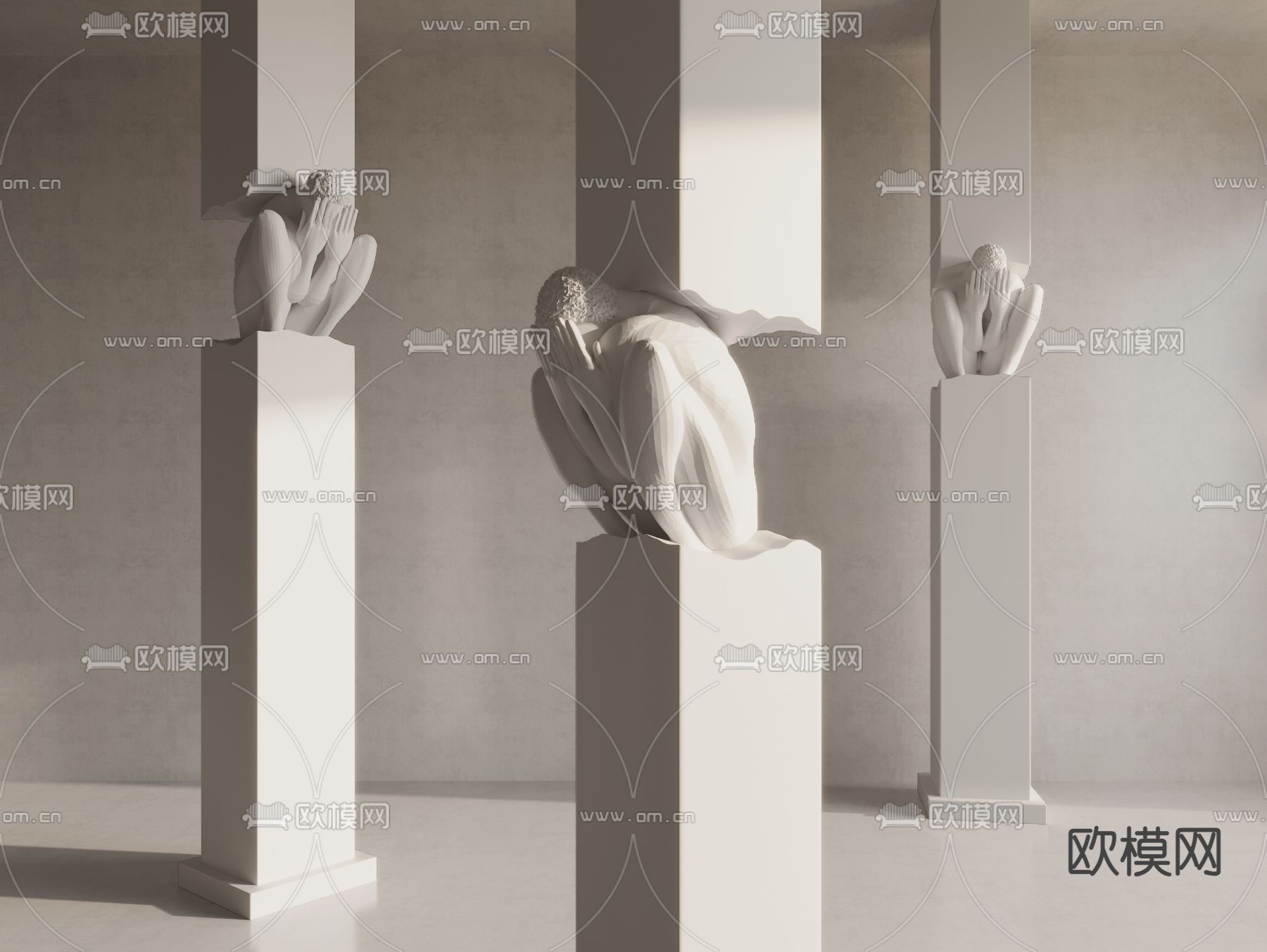 现代抽象雕像 石膏雕塑su模型