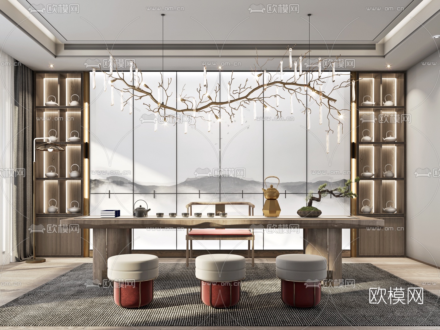新中式茶室3d模型下载（渲染图1）