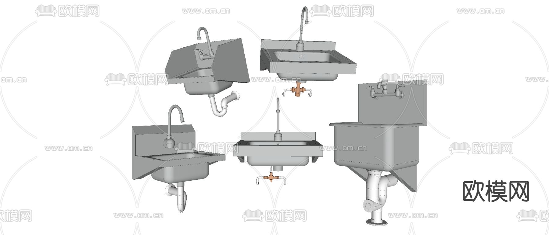 不锈钢水槽 饭店洗菜池su模型