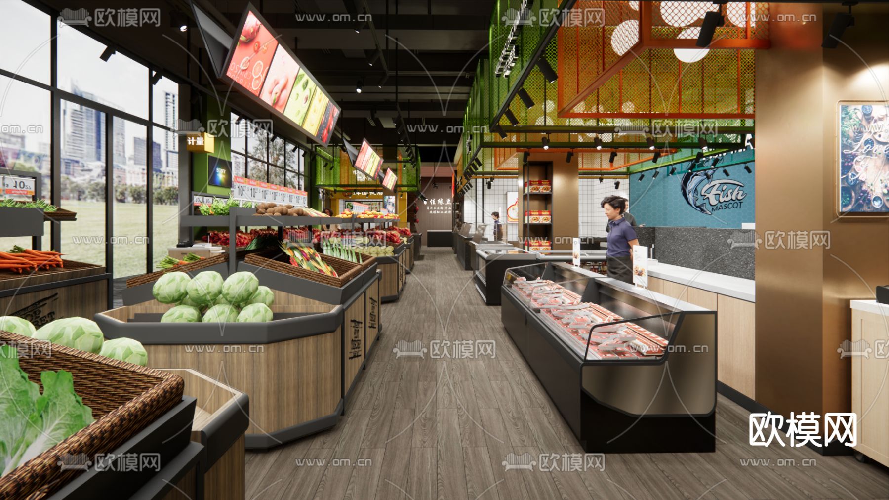 现代生鲜超市su模型下载（渲染图1）