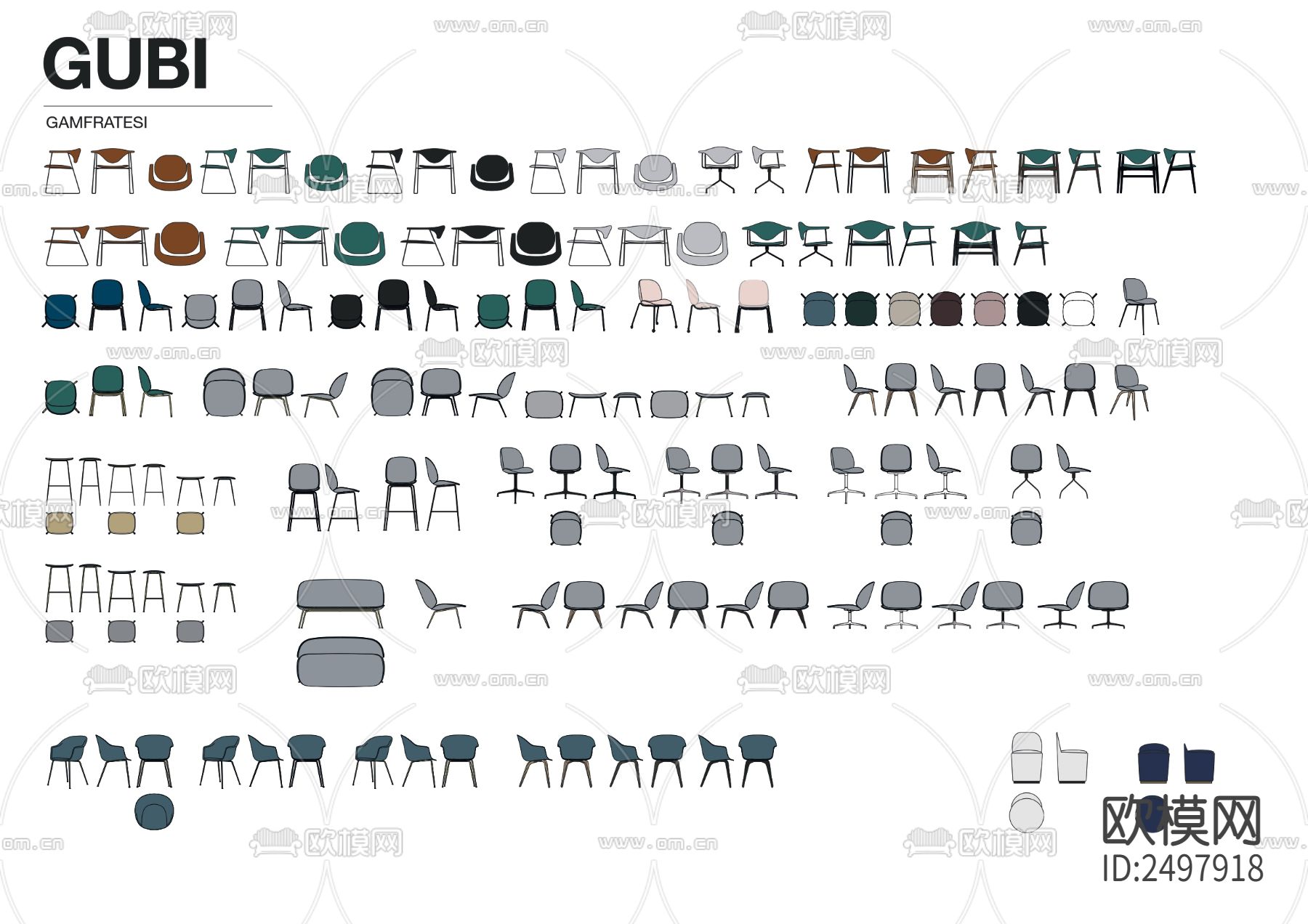 国外家具颜色填充模块cad图库下载（渲染图4）