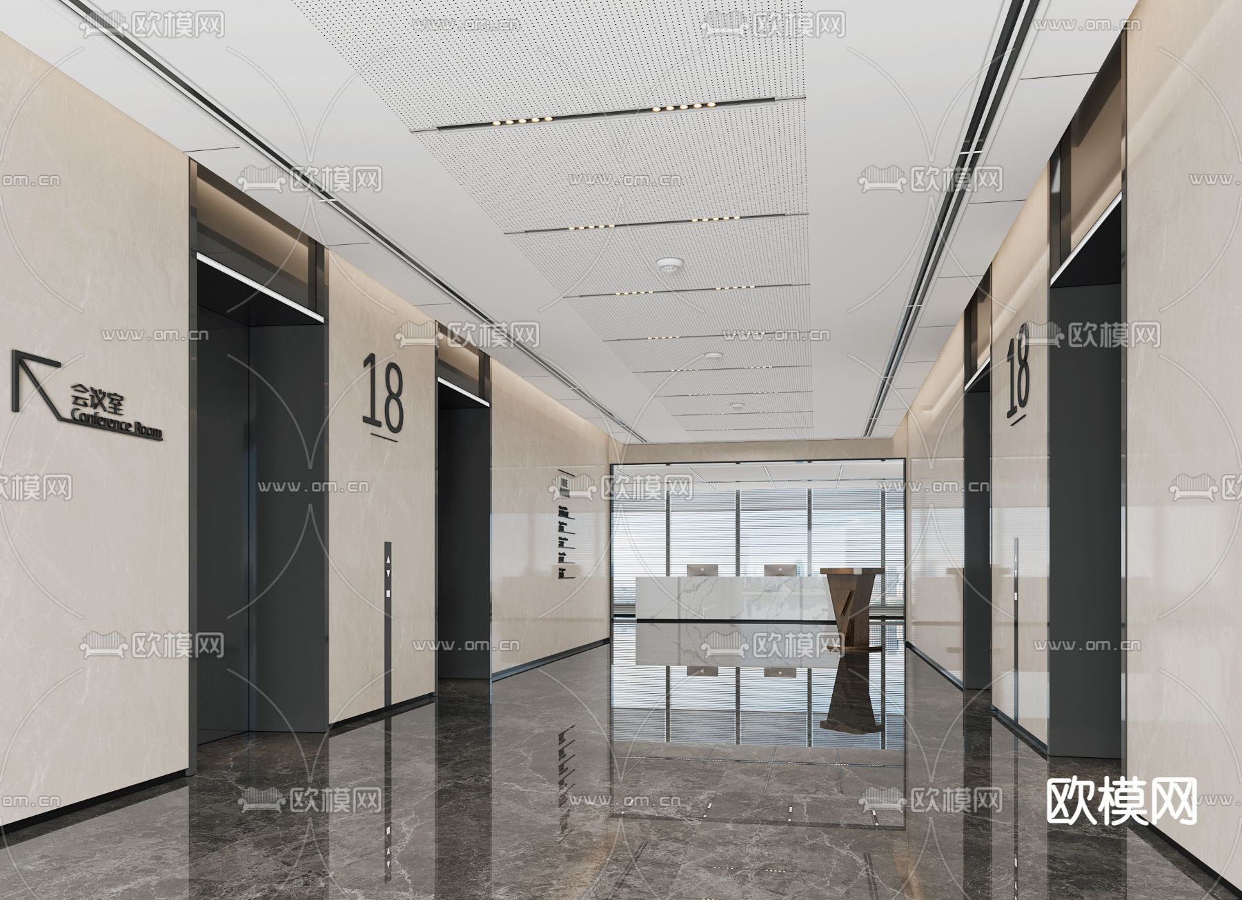 现代电梯厅su模型下载（渲染图1）