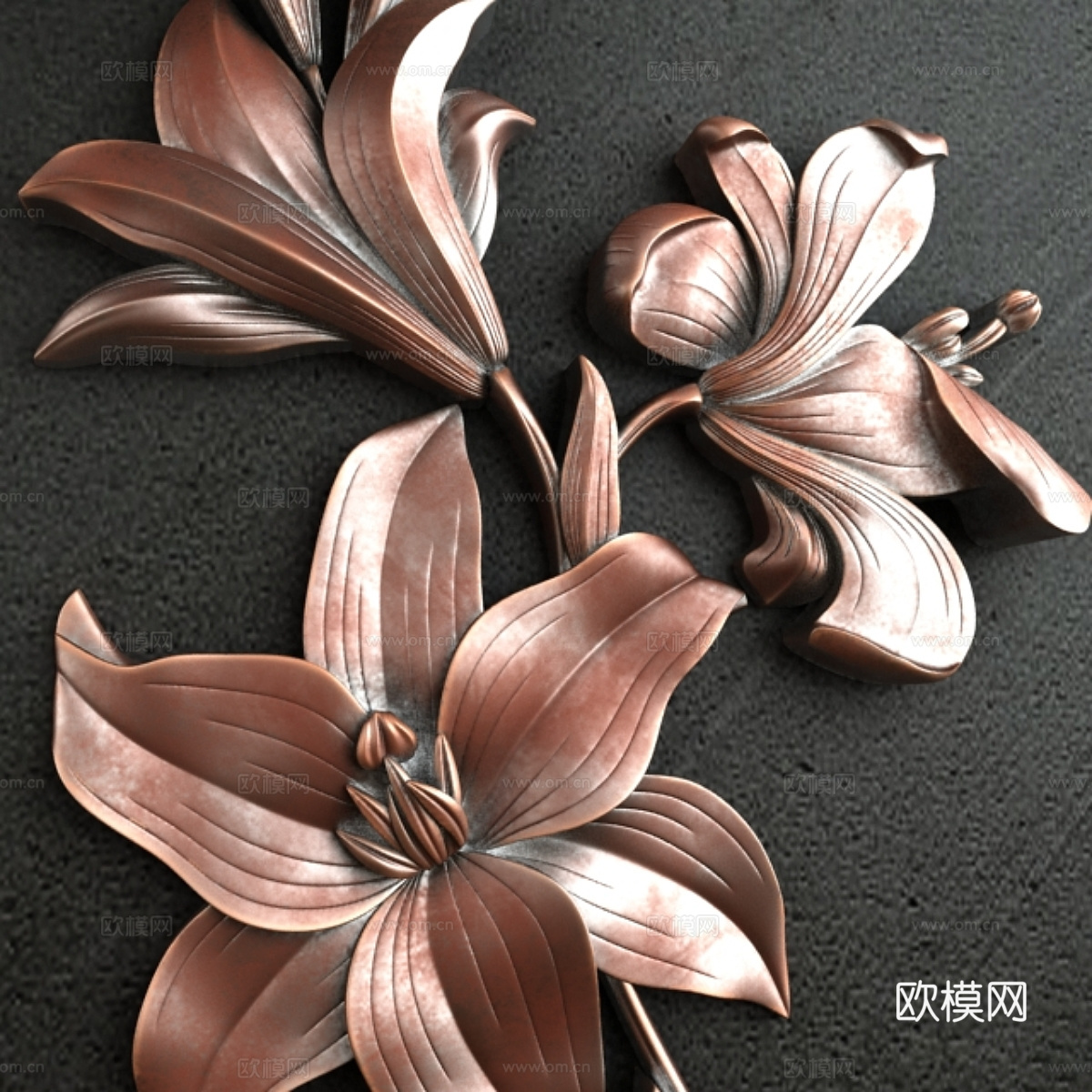现代轻奢金属百合花挂饰3d模型