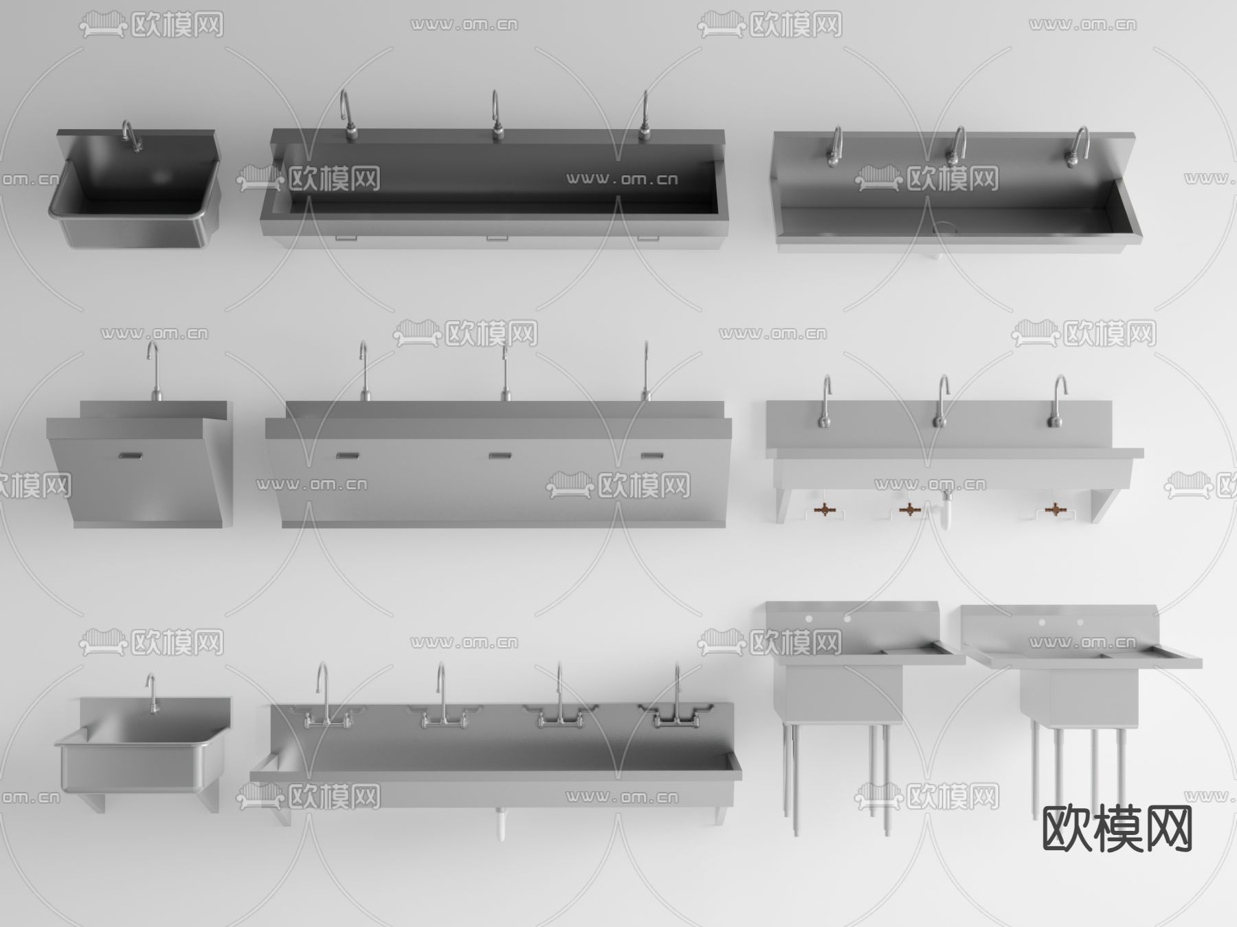不锈钢水槽 饭店洗菜池 水槽su模型