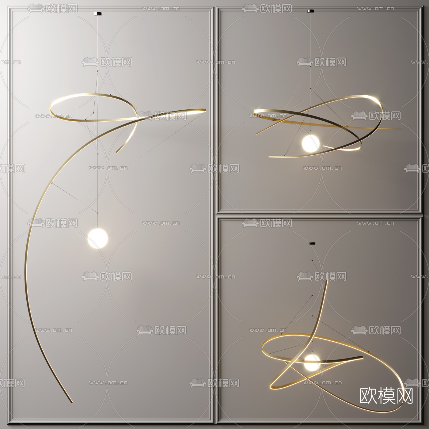 现代艺术金属吊灯3d模型下载（渲染图1）