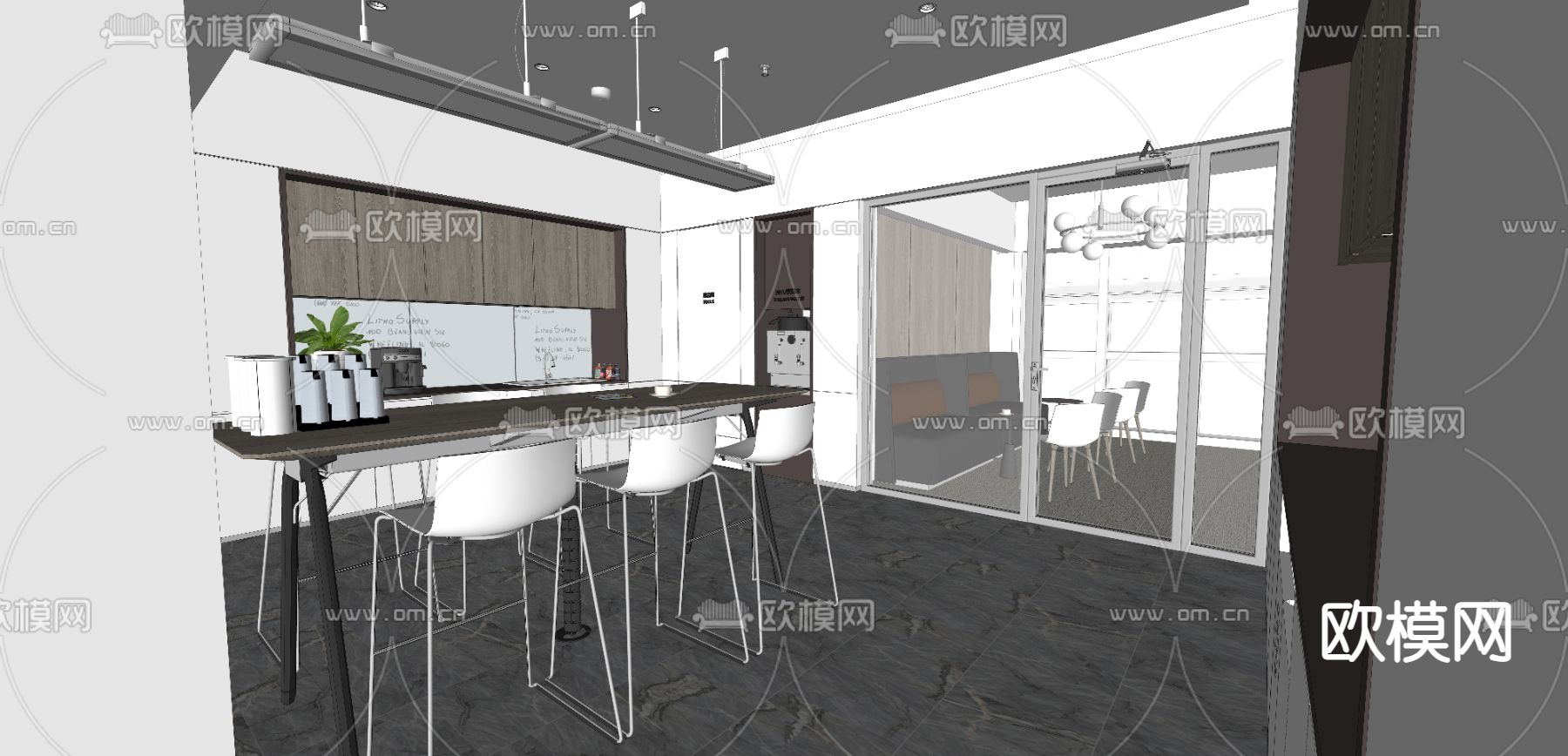 现代办公茶水间su模型下载（渲染图2）