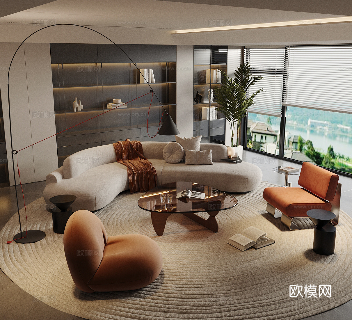 现代意式家居客厅 轻奢意式客厅 沙发茶几组合 高级灰客厅3d模型