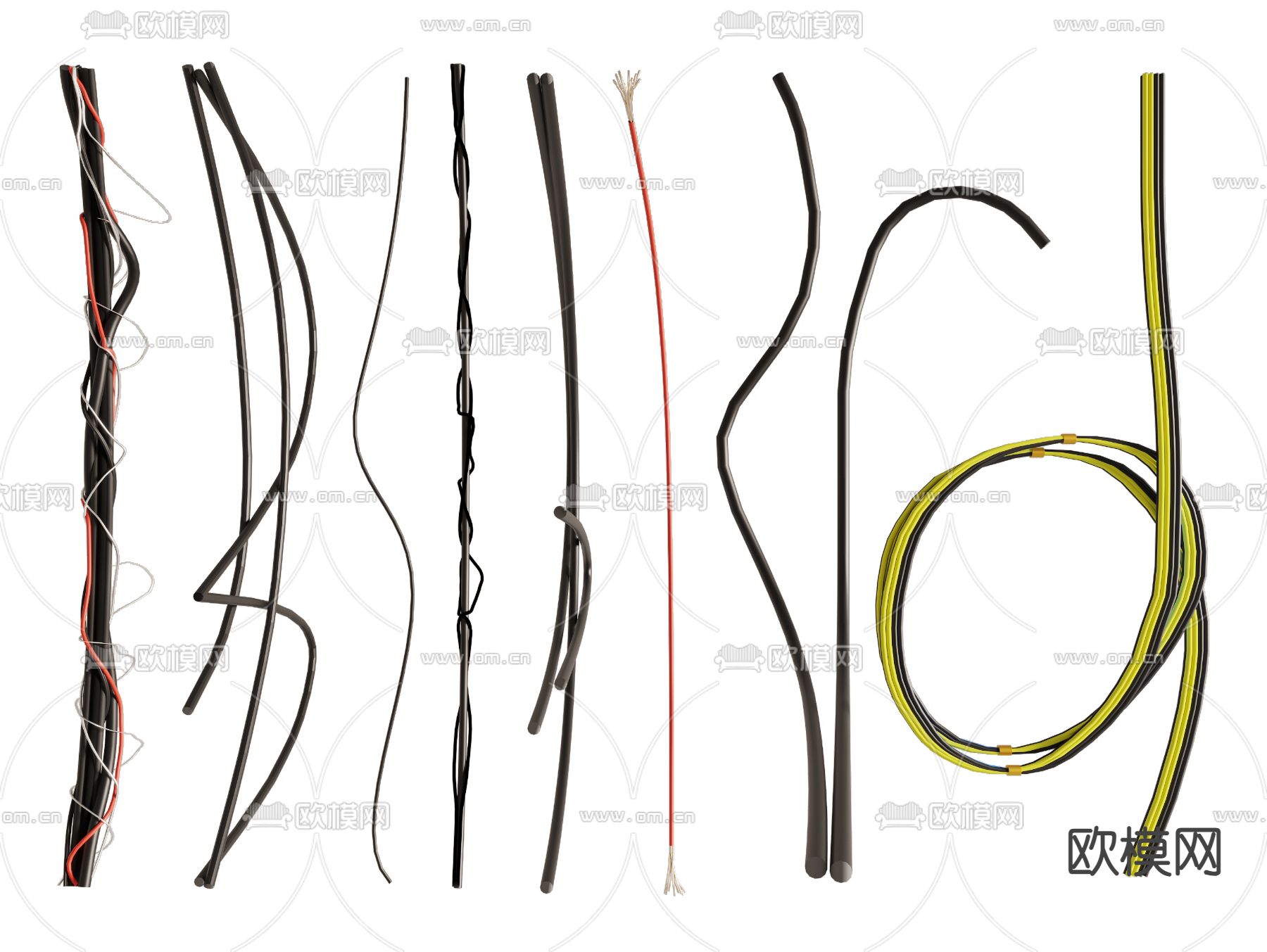 现代电线 电缆 网线 线束 线头su模型下载（渲染图1）