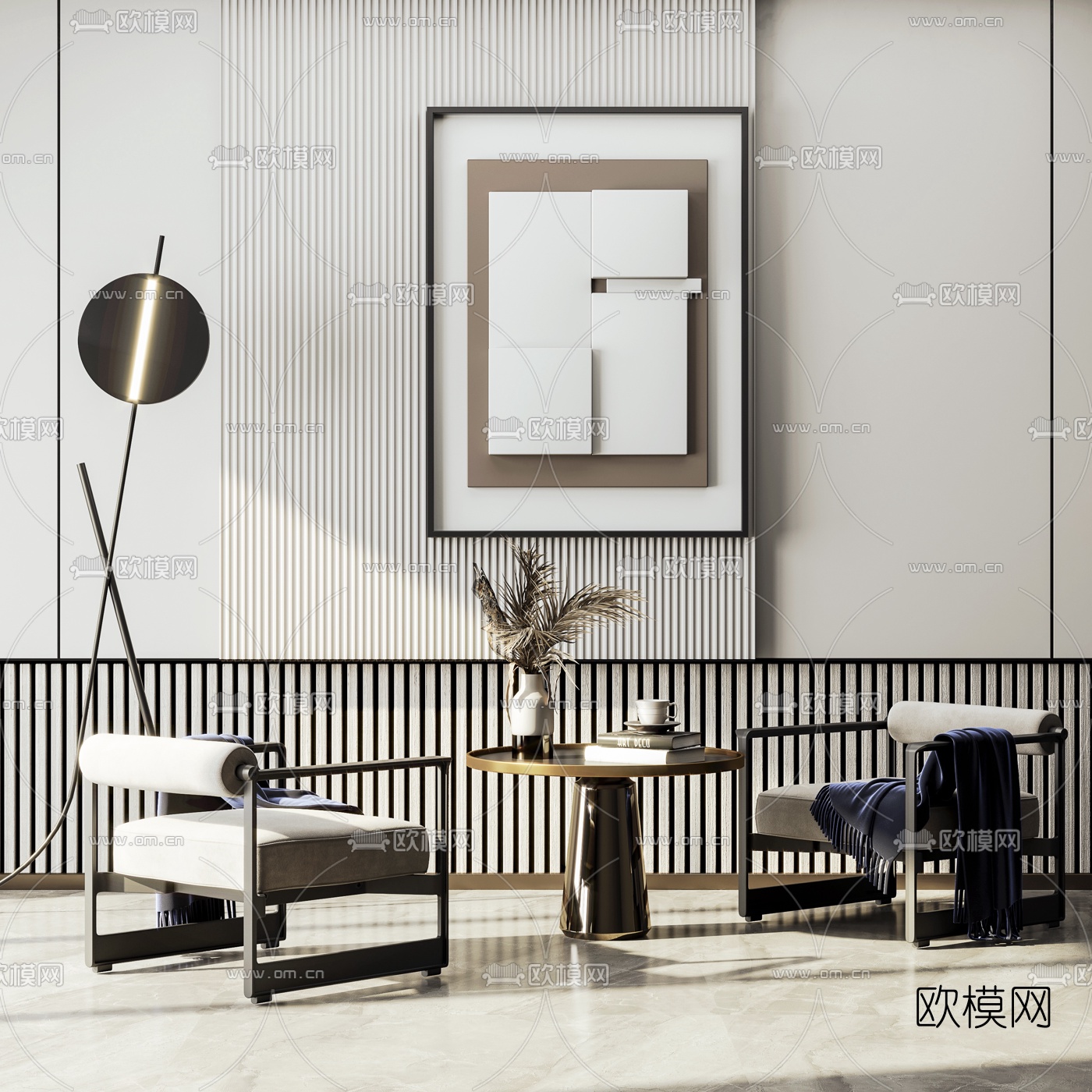 现代布艺休闲椅3d模型下载（渲染图1）