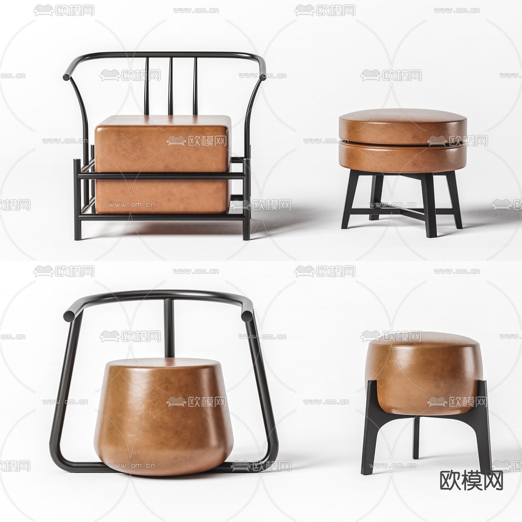 新中式皮革休闲椅3d模型下载