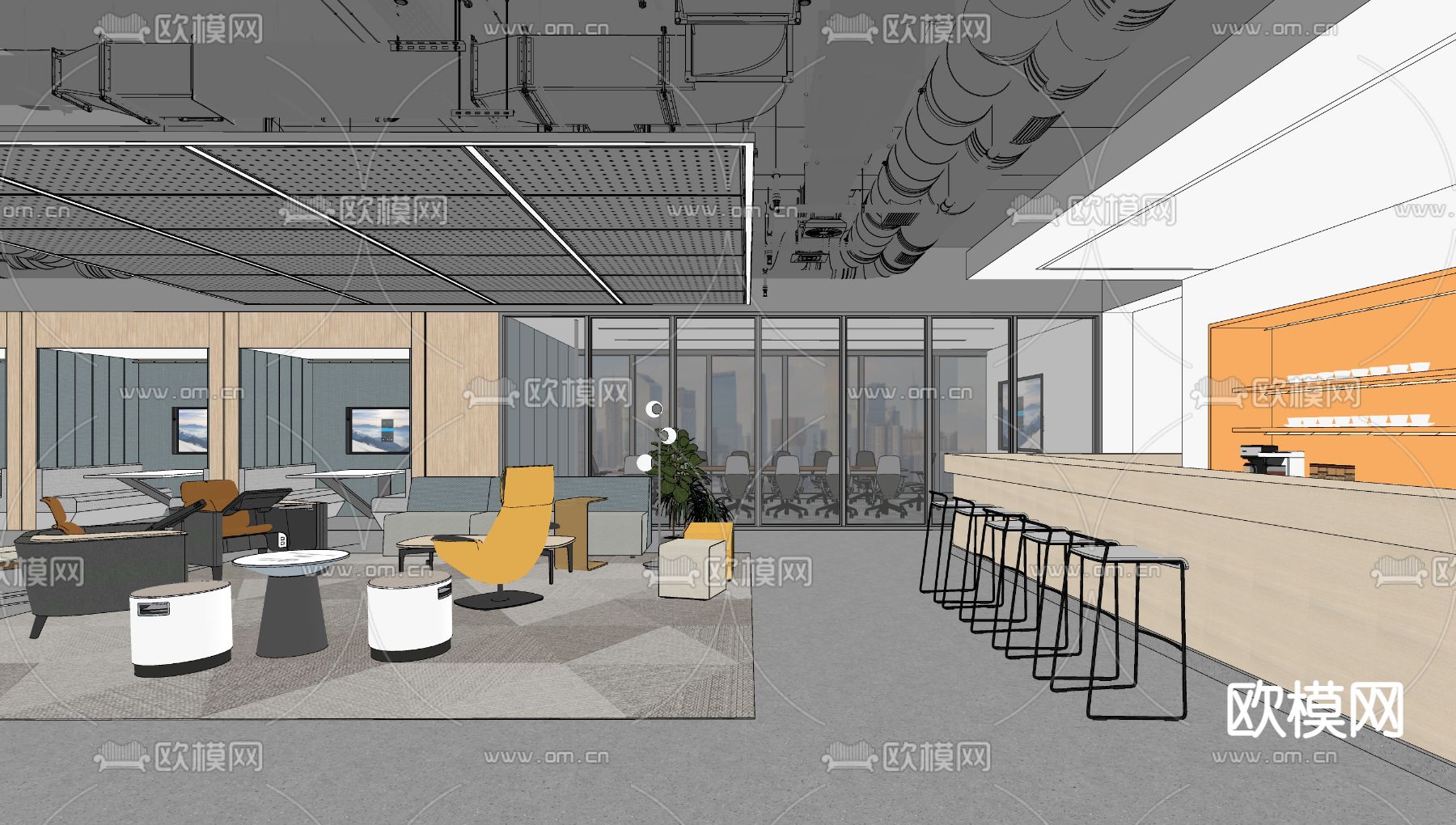 现代茶水间su模型下载（渲染图2）