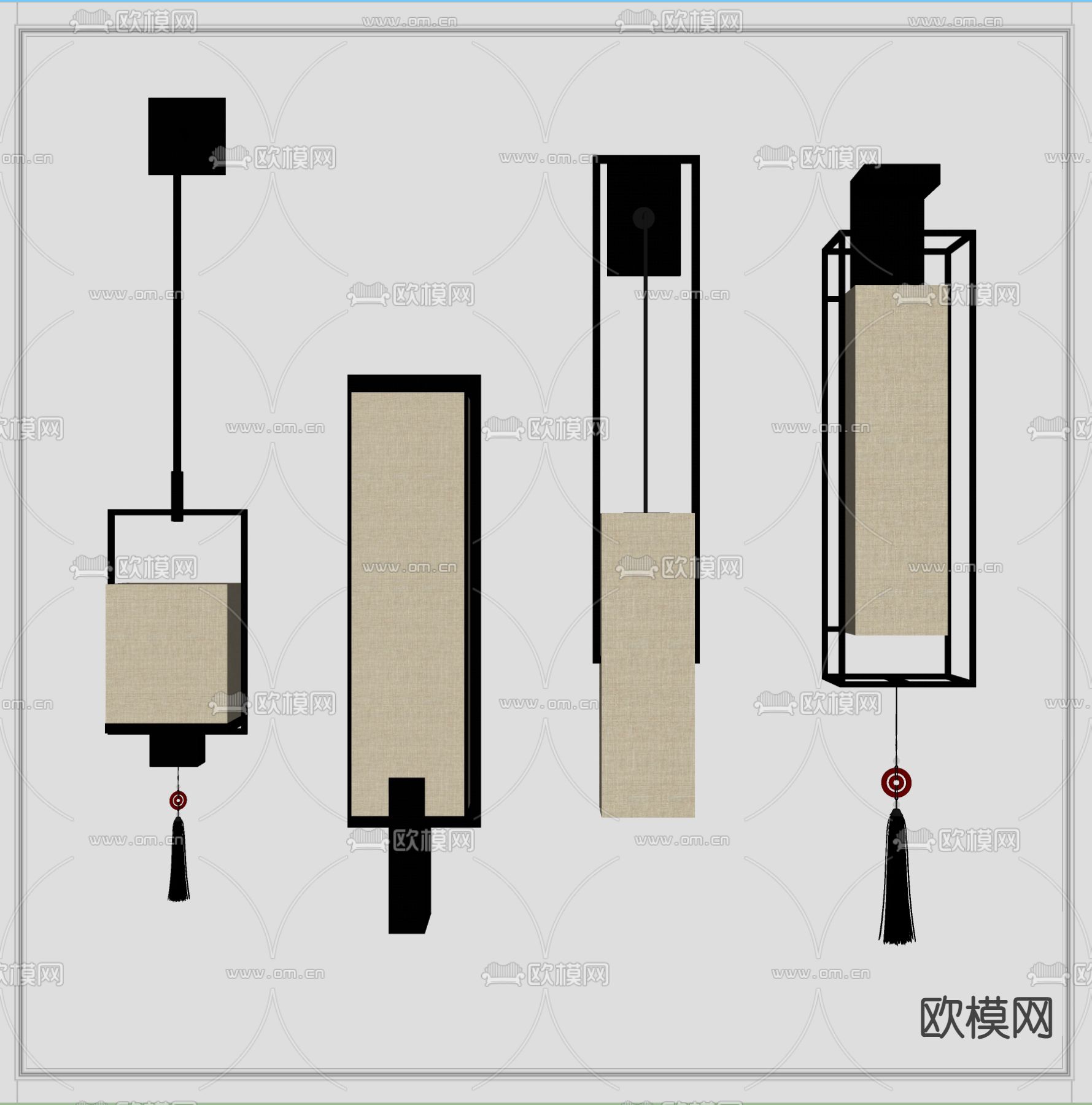 新中式壁灯su模型下载（渲染图2）