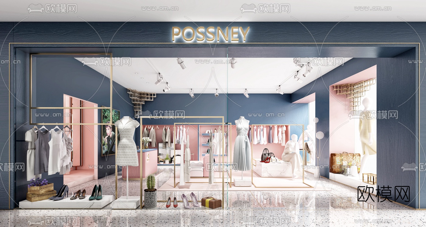 现代轻奢服装店3d模型下载