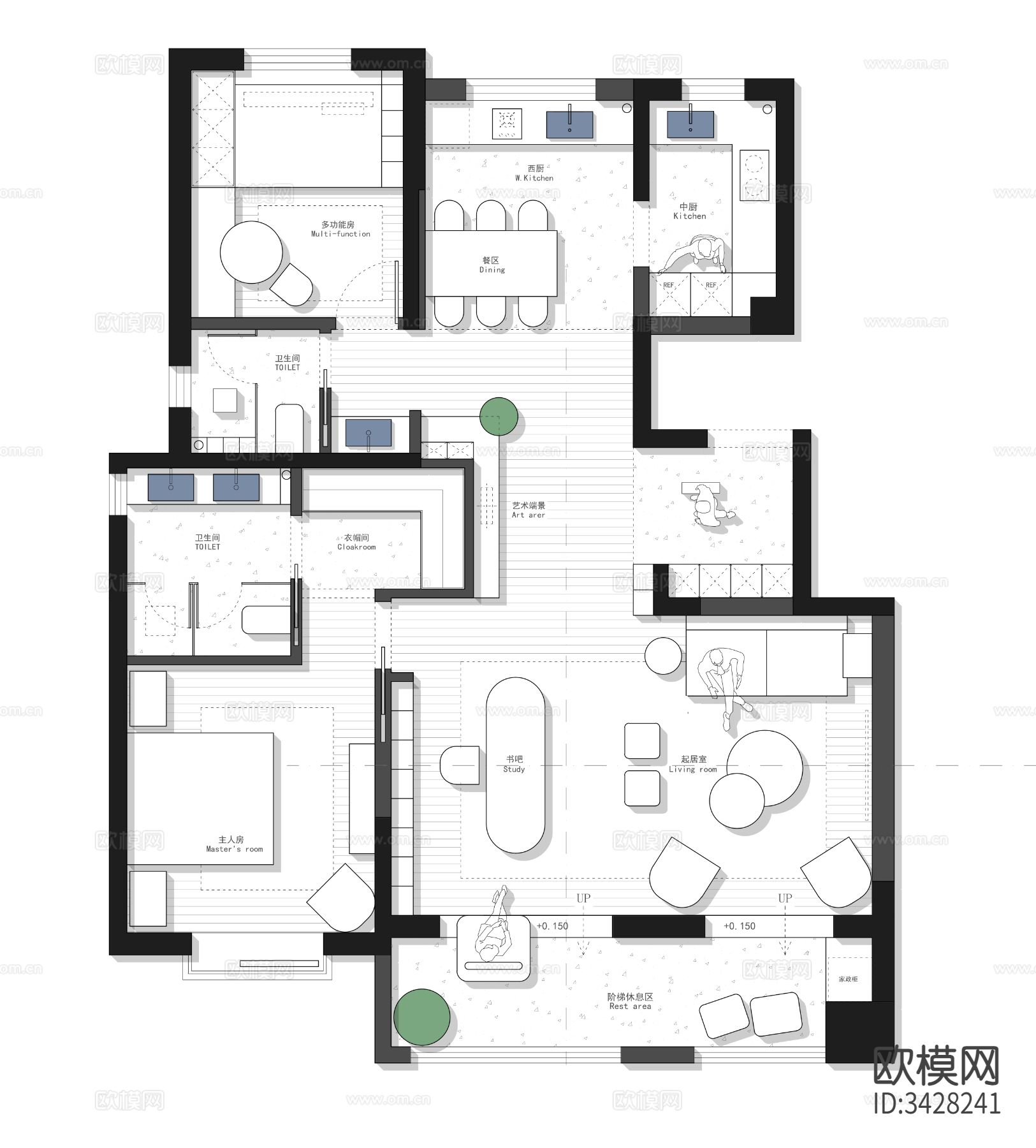 iGo 125㎡常规户型突破平面优化案例源文件cad施工图下载（渲染图1）