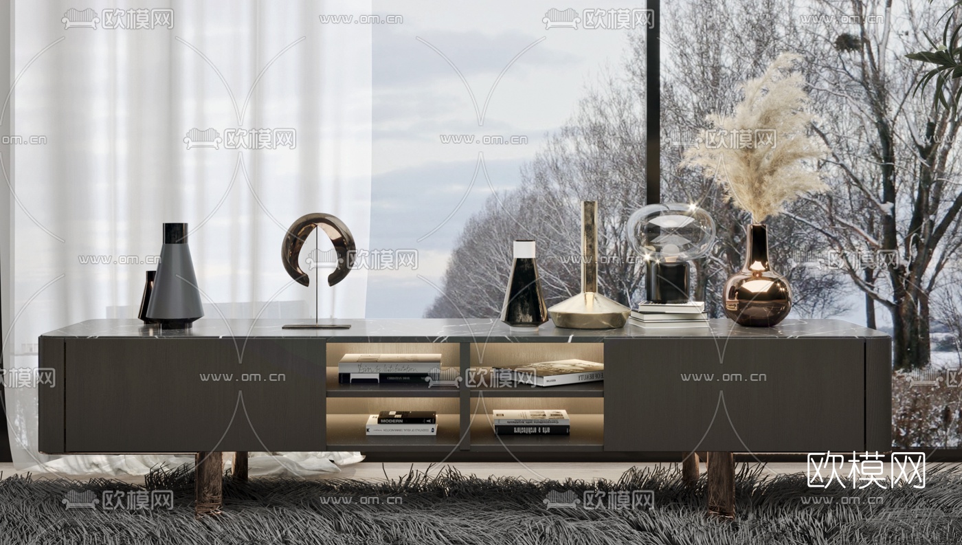 现代轻奢电视柜3d模型下载（渲染图2）
