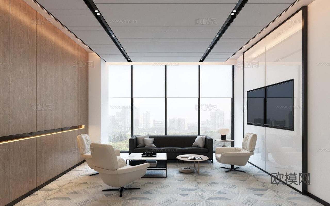 现代接待室 接待沙发茶几组合 公司接待室 贵宾洽谈室 休闲椅su模型下载（渲染图1）