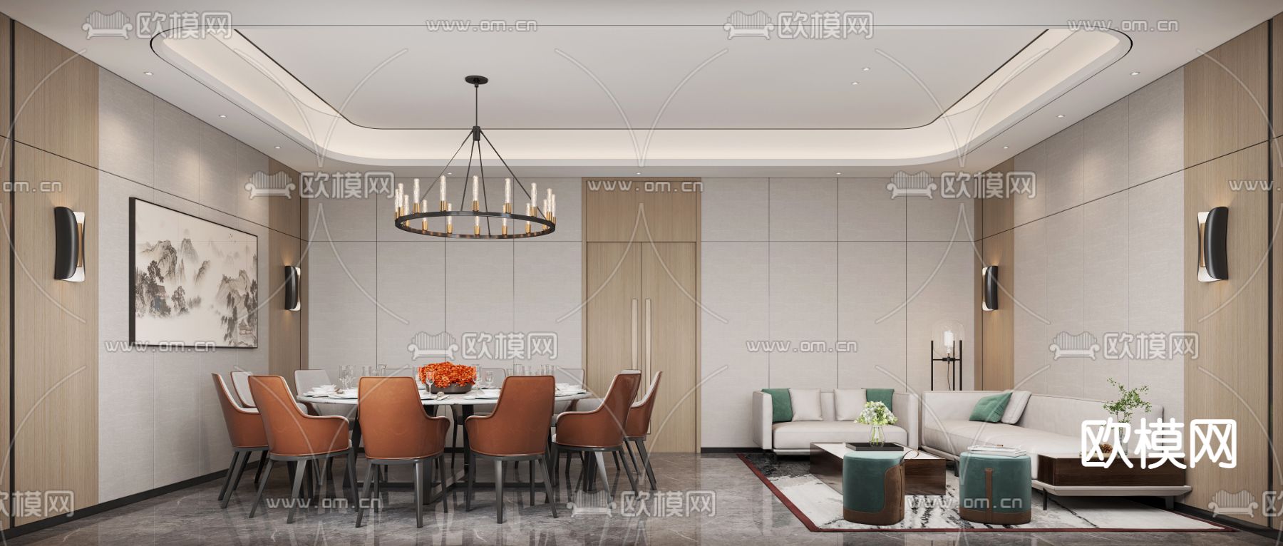 新中式餐厅包厢 包房su模型下载（渲染图1）