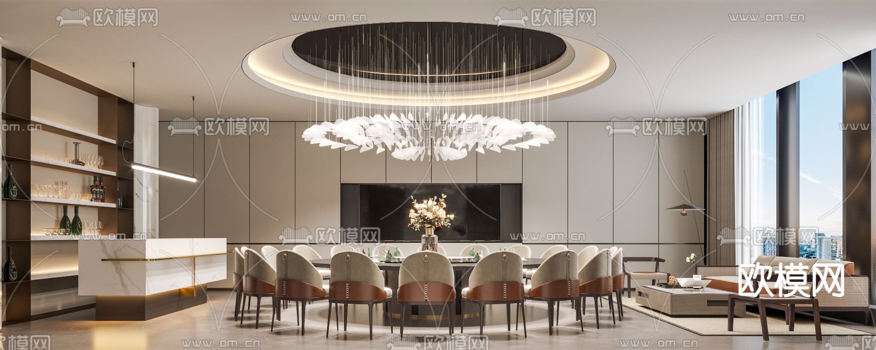 新中式中餐厅包房3d模型下载