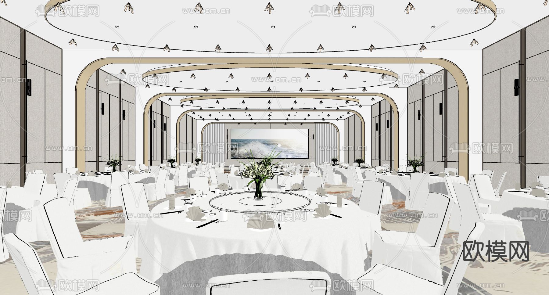 现代酒店宴会厅su模型下载（渲染图2）