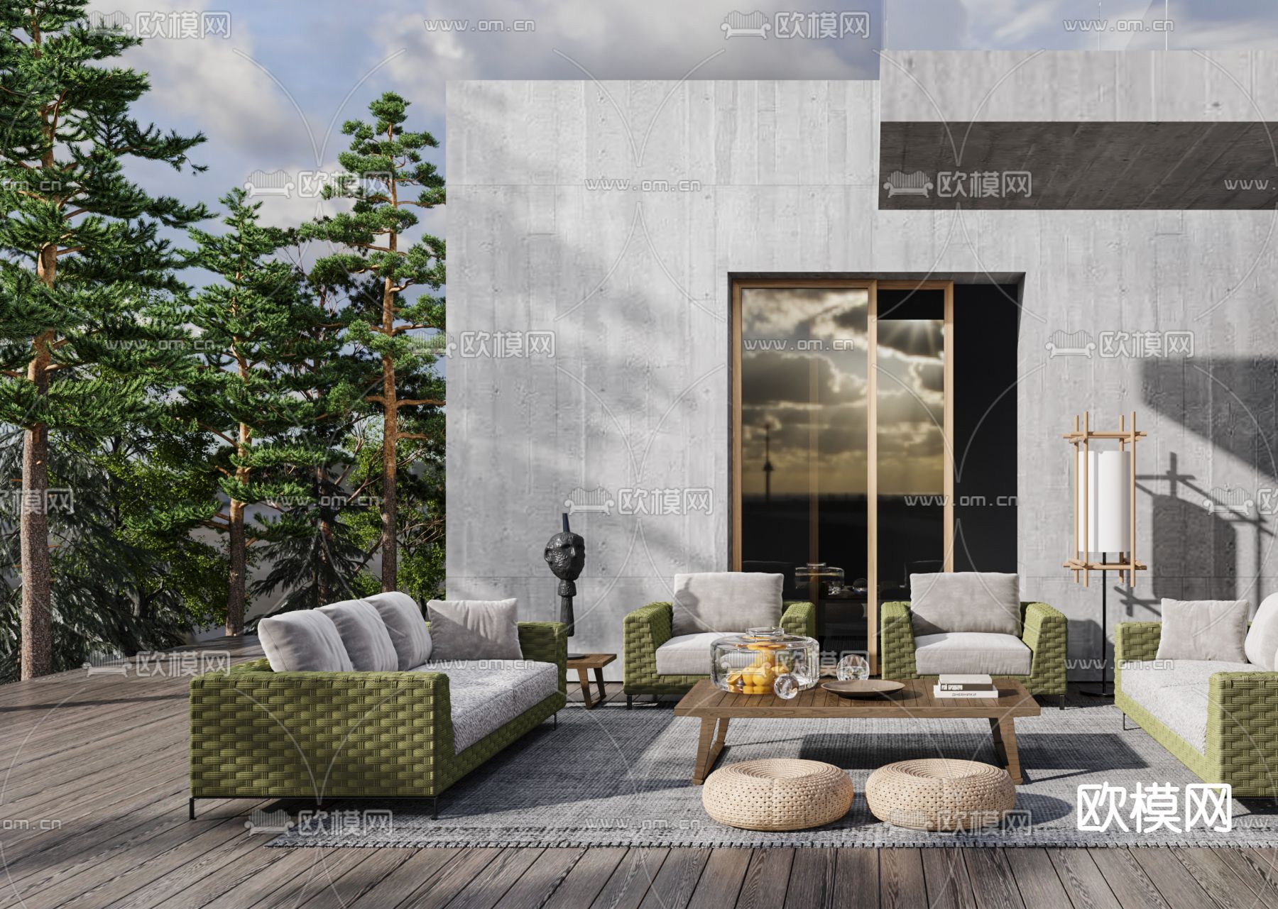 现代布艺户外沙发组合3d模型下载（渲染图3）