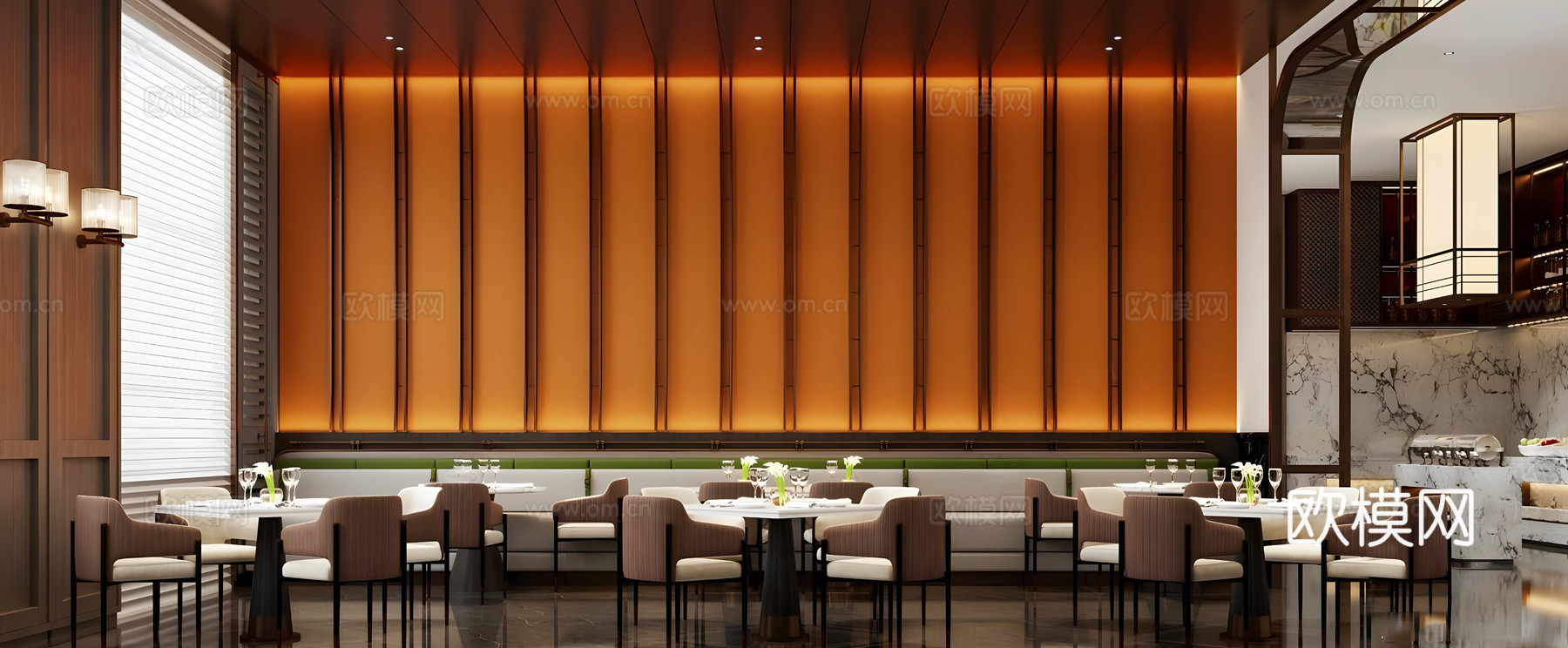 现代自助餐厅 现代全日餐厅 自助餐厅明档 酒店餐厅 酒店大堂su模型下载（渲染图1）