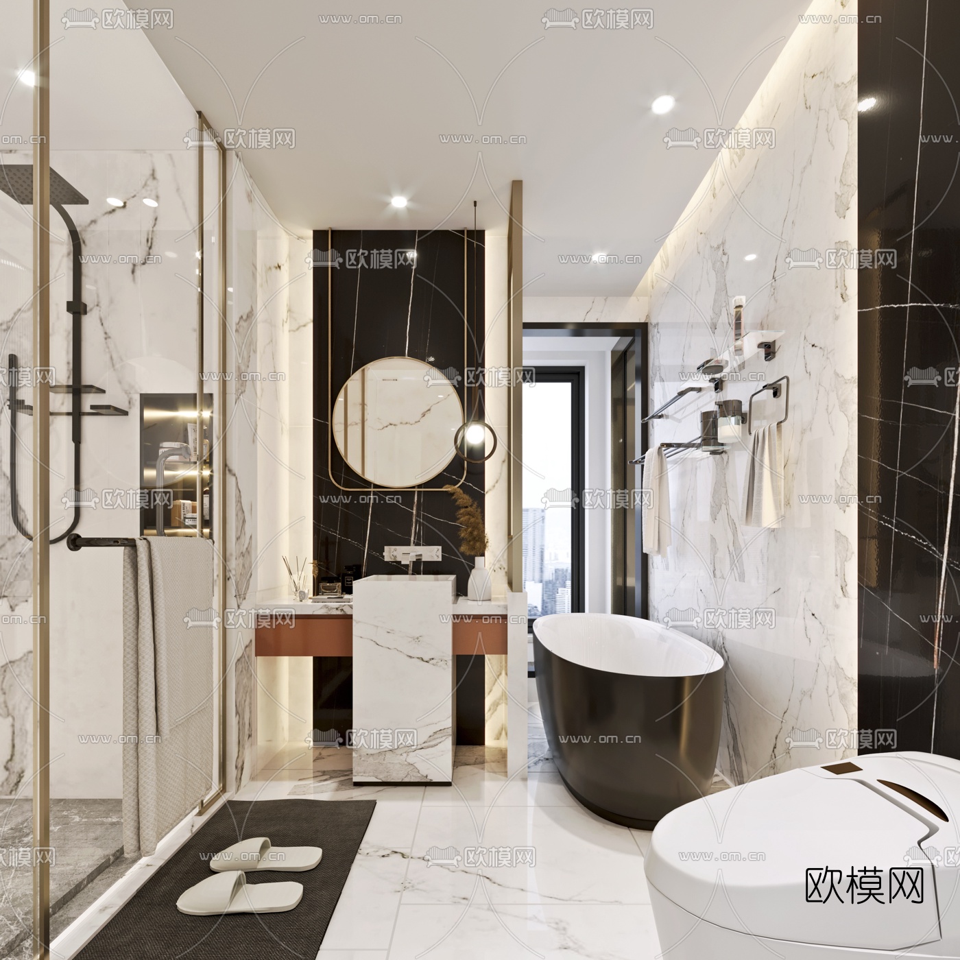 现代轻奢浴室卫生间3d模型下载（渲染图1）
