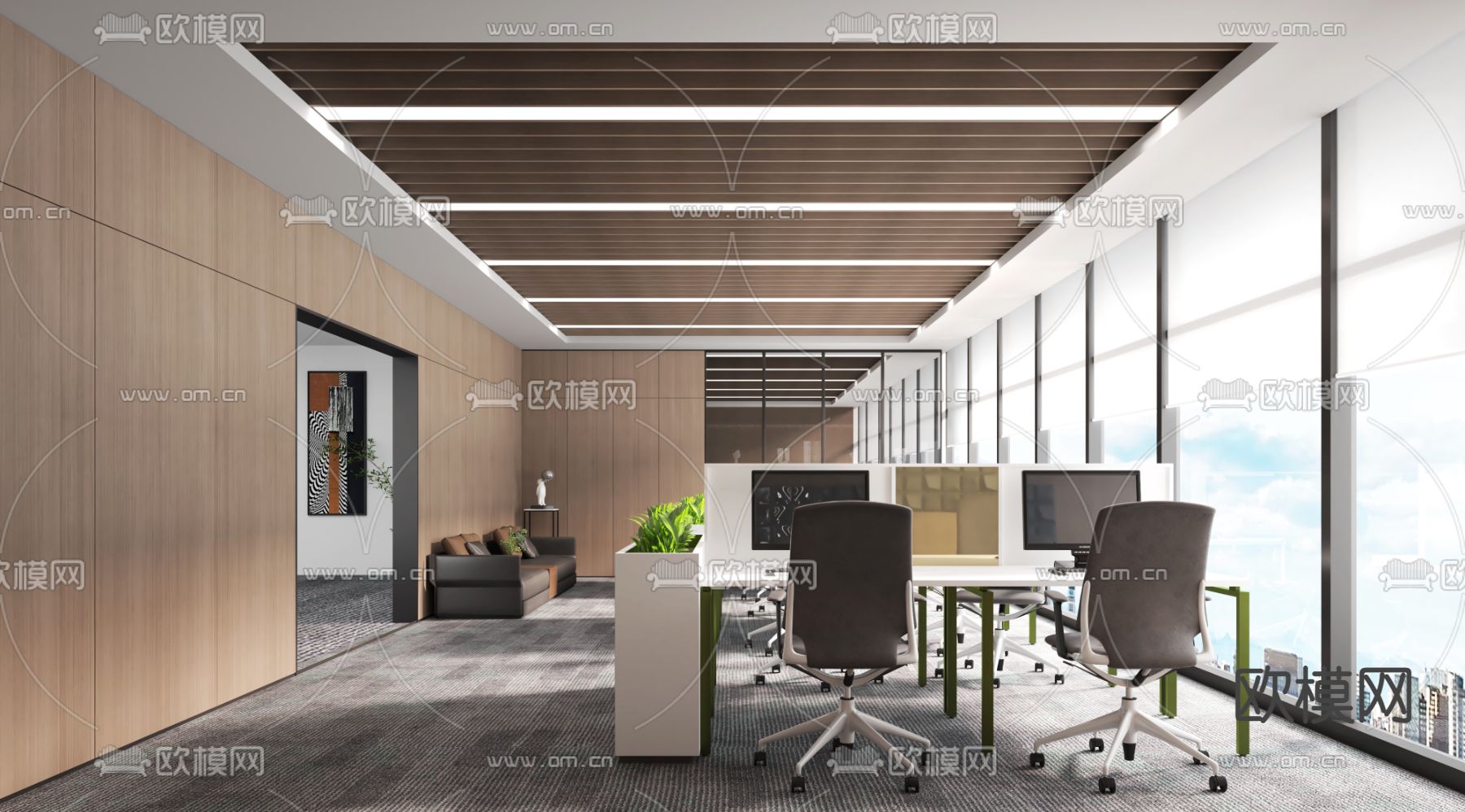 敞开式办公区 办公室3d模型下载（渲染图2）
