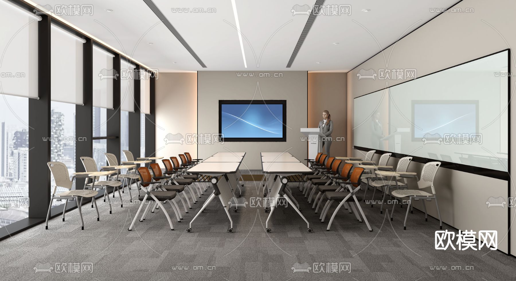 现代会议室su模型下载（渲染图1）