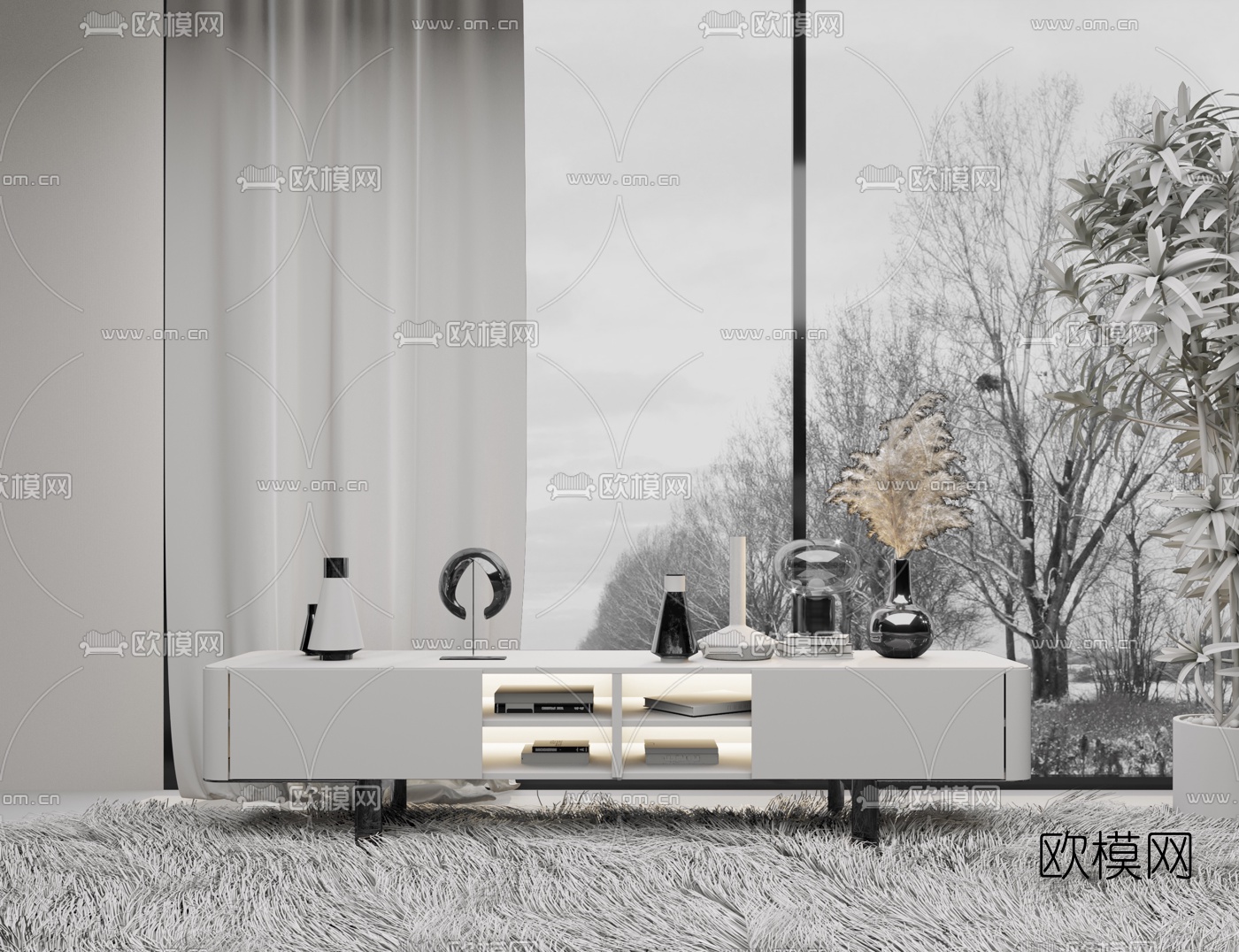 现代轻奢电视柜3d模型下载（渲染图4）