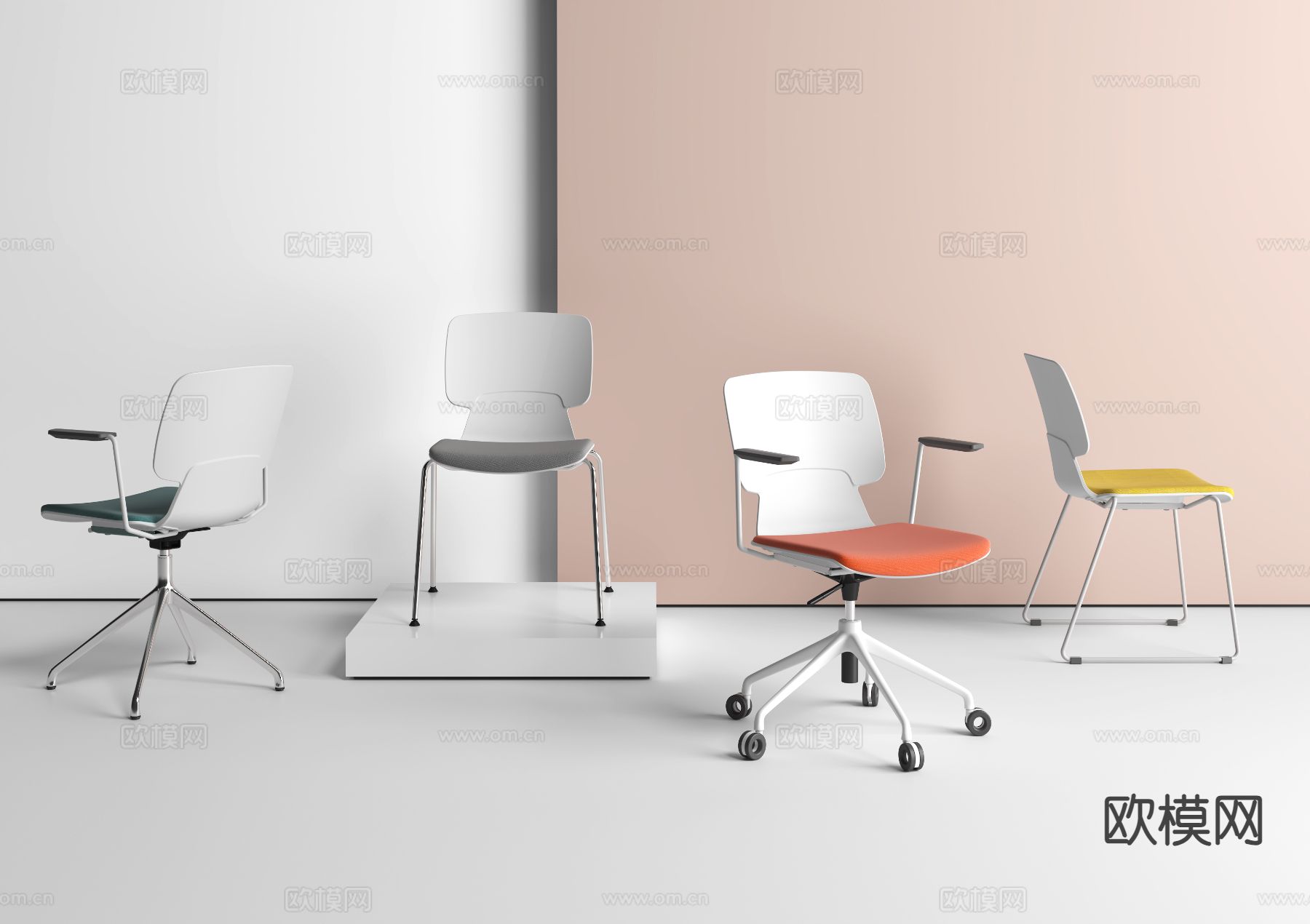 办公椅 班前椅 员工椅 洽谈椅su模型下载（渲染图2）