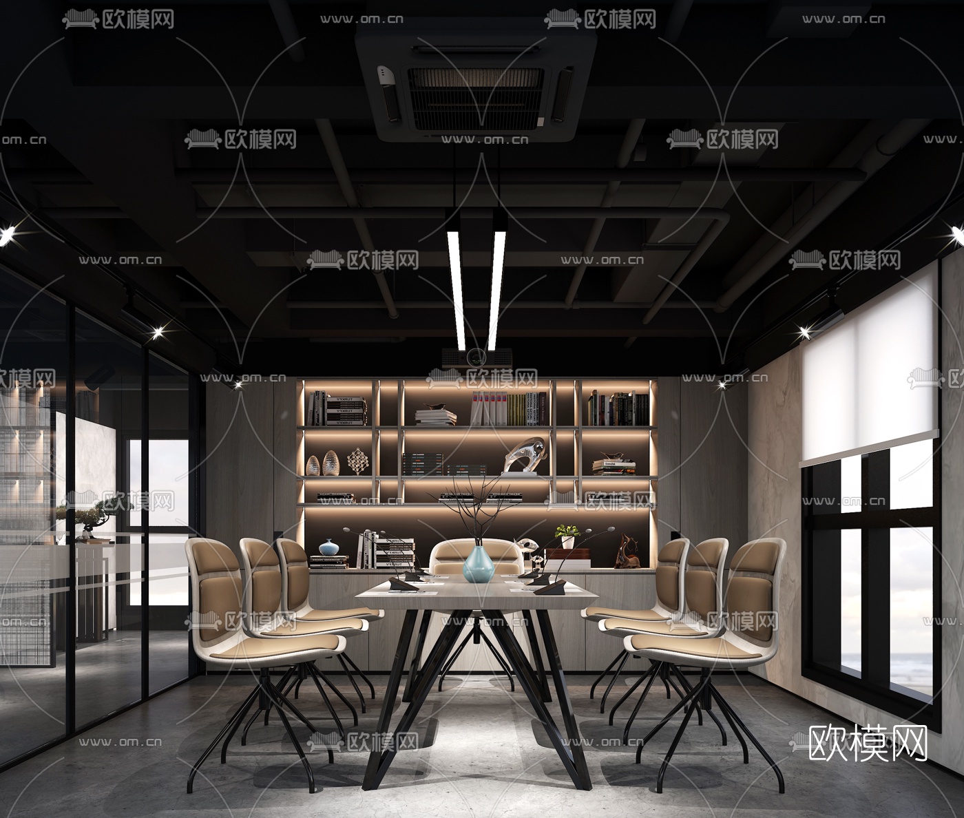 工业风会议室3d模型下载（渲染图1）