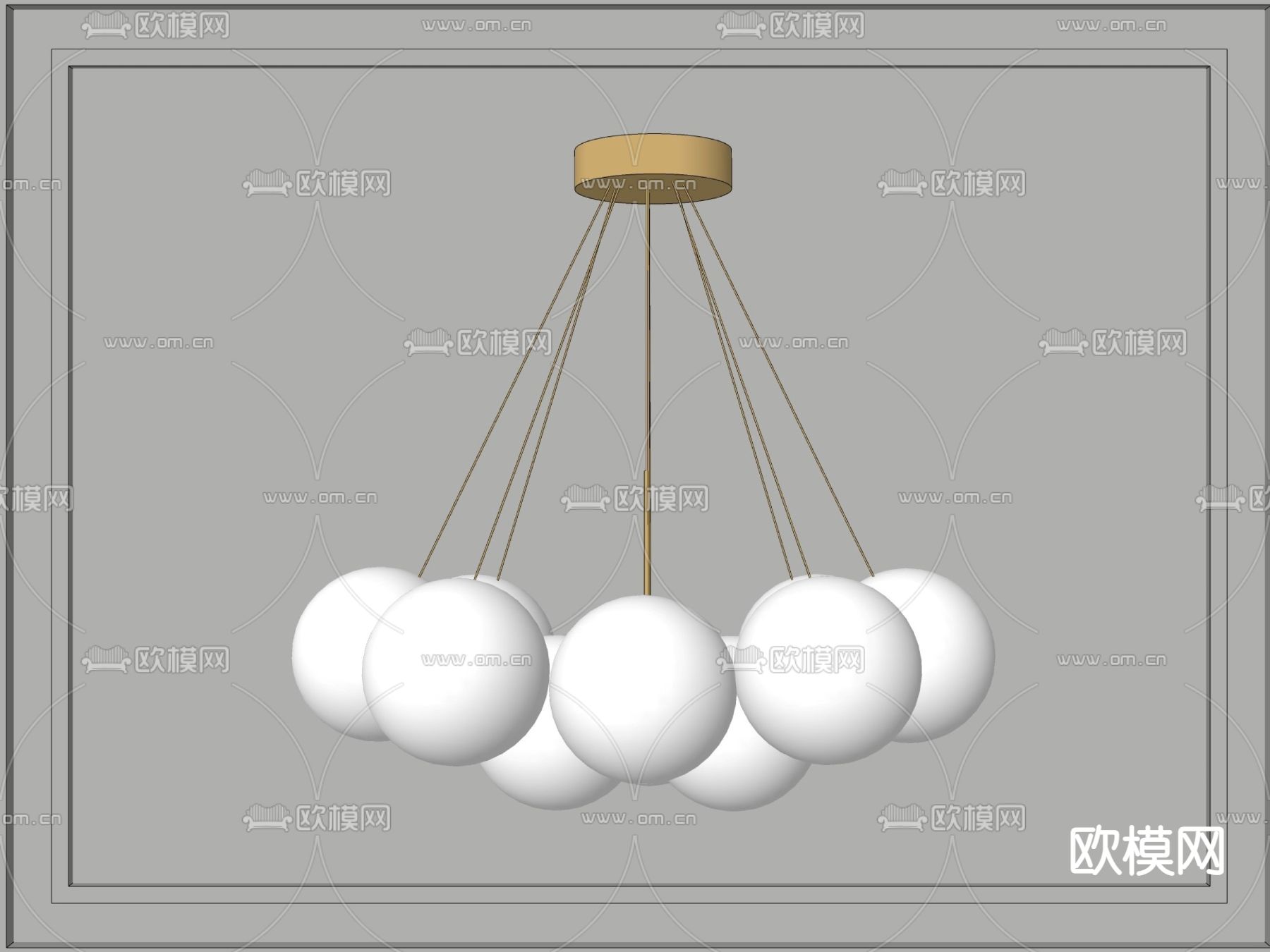 法式多头圆球吊灯su模型下载（渲染图2）