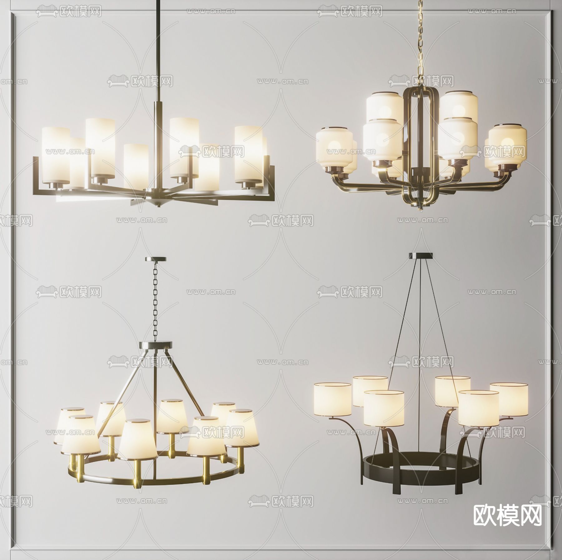 新中式金属多头吊灯3d模型下载