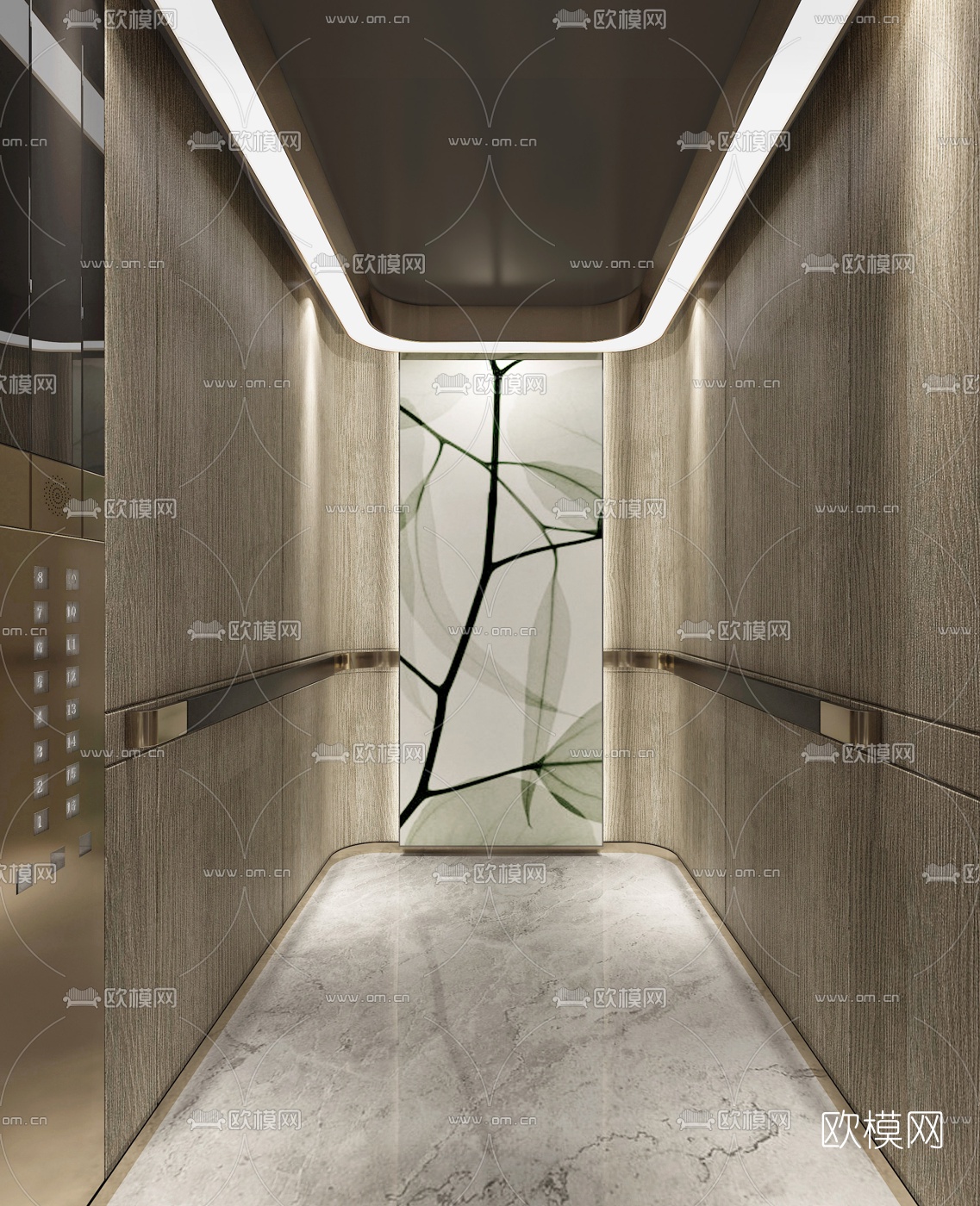 现代酒店电梯轿厢3d模型下载