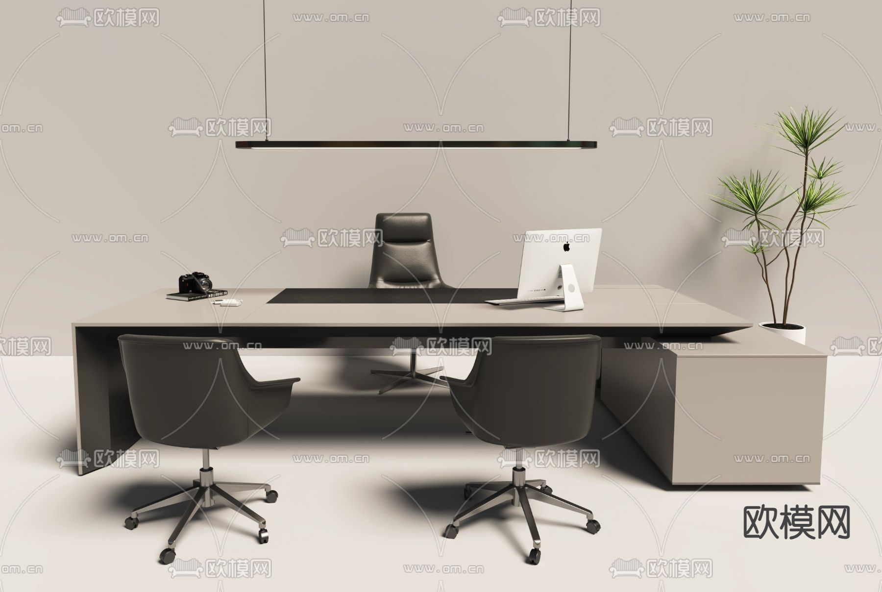 现代班台桌 大班台su模型下载（渲染图1）